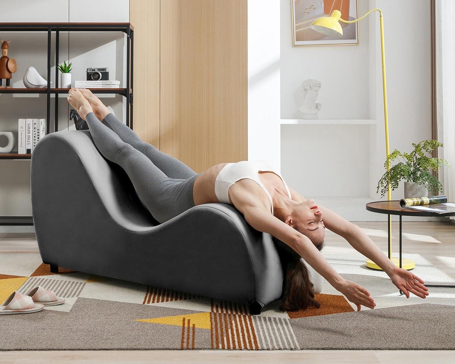 Ergonomic Dark Gray Velvet Yoga Chaise Lounge