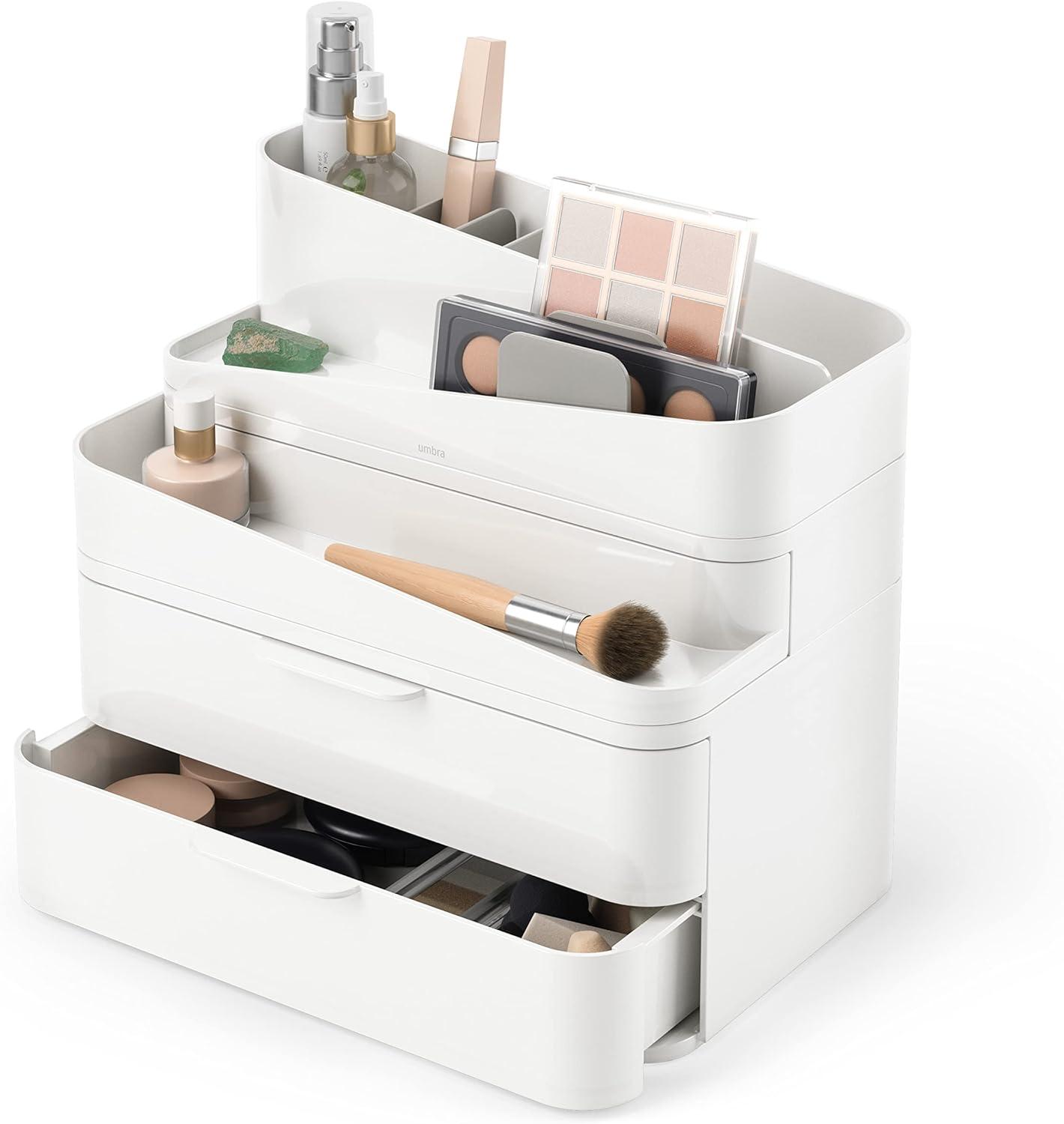 White Recycled Plastic Stackable Makeup Organizer with Drawers