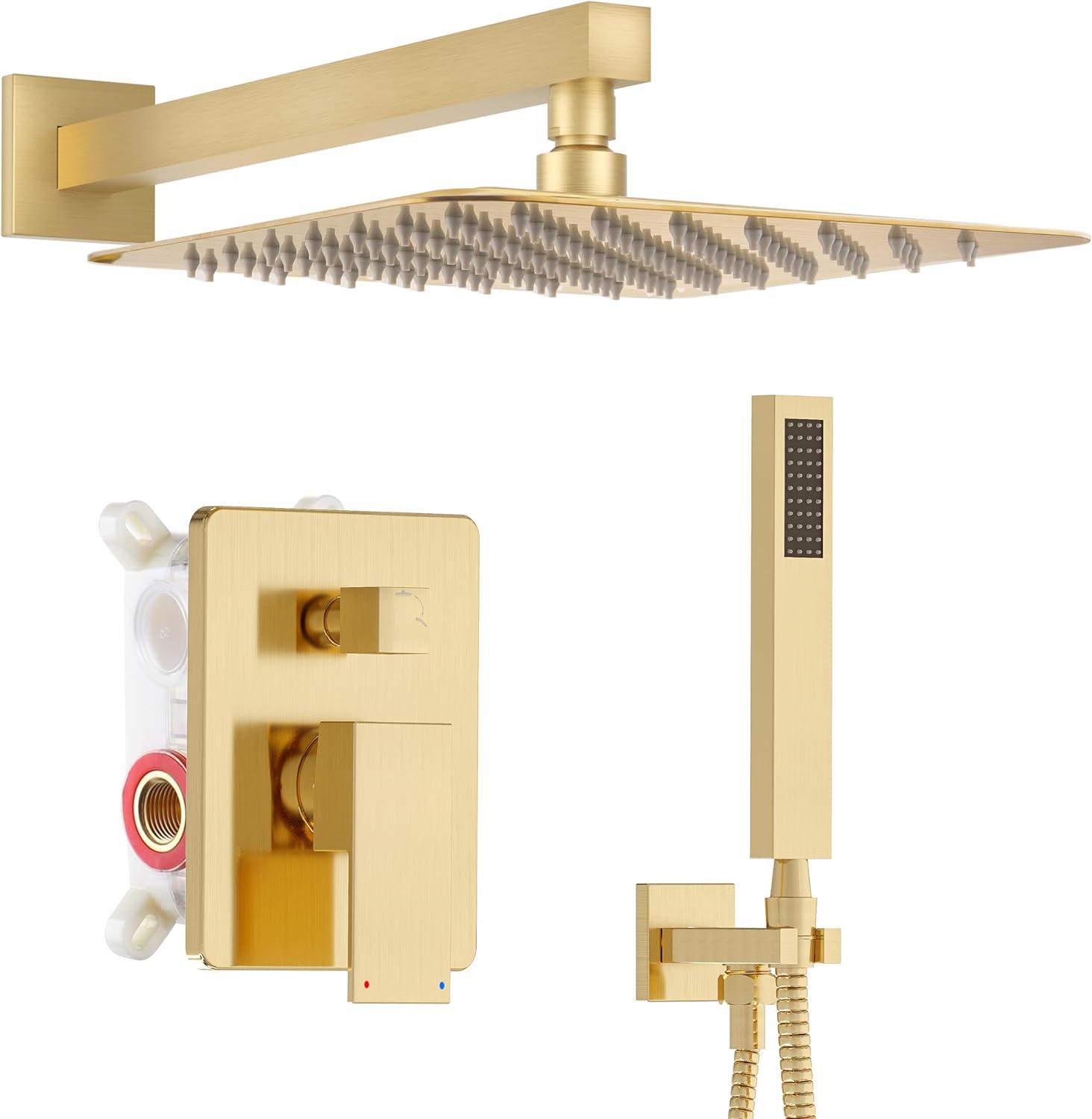 Brushed Gold 10-Inch Rainfall Shower System with Handheld Spray