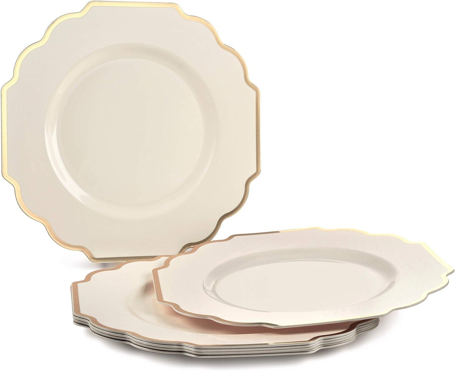 Imperial Ivory and Gold Disposable Plastic Wedding Plates Set