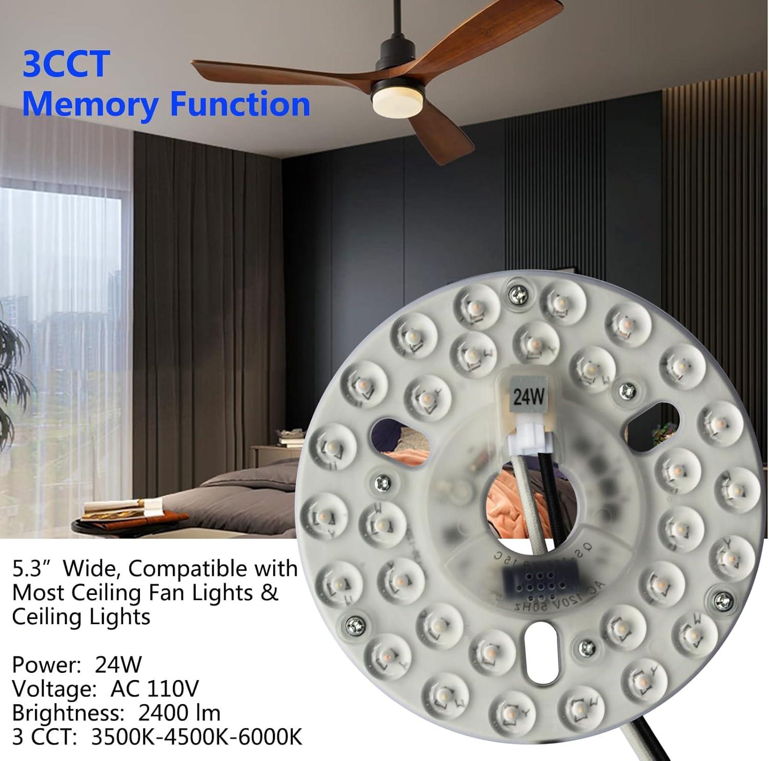 24W 5.3" LED Ceiling Fan Light Kit Replacement LED Light Board Panel,Retrofit LED Light Engine with 3 Color Temperature Memory Function