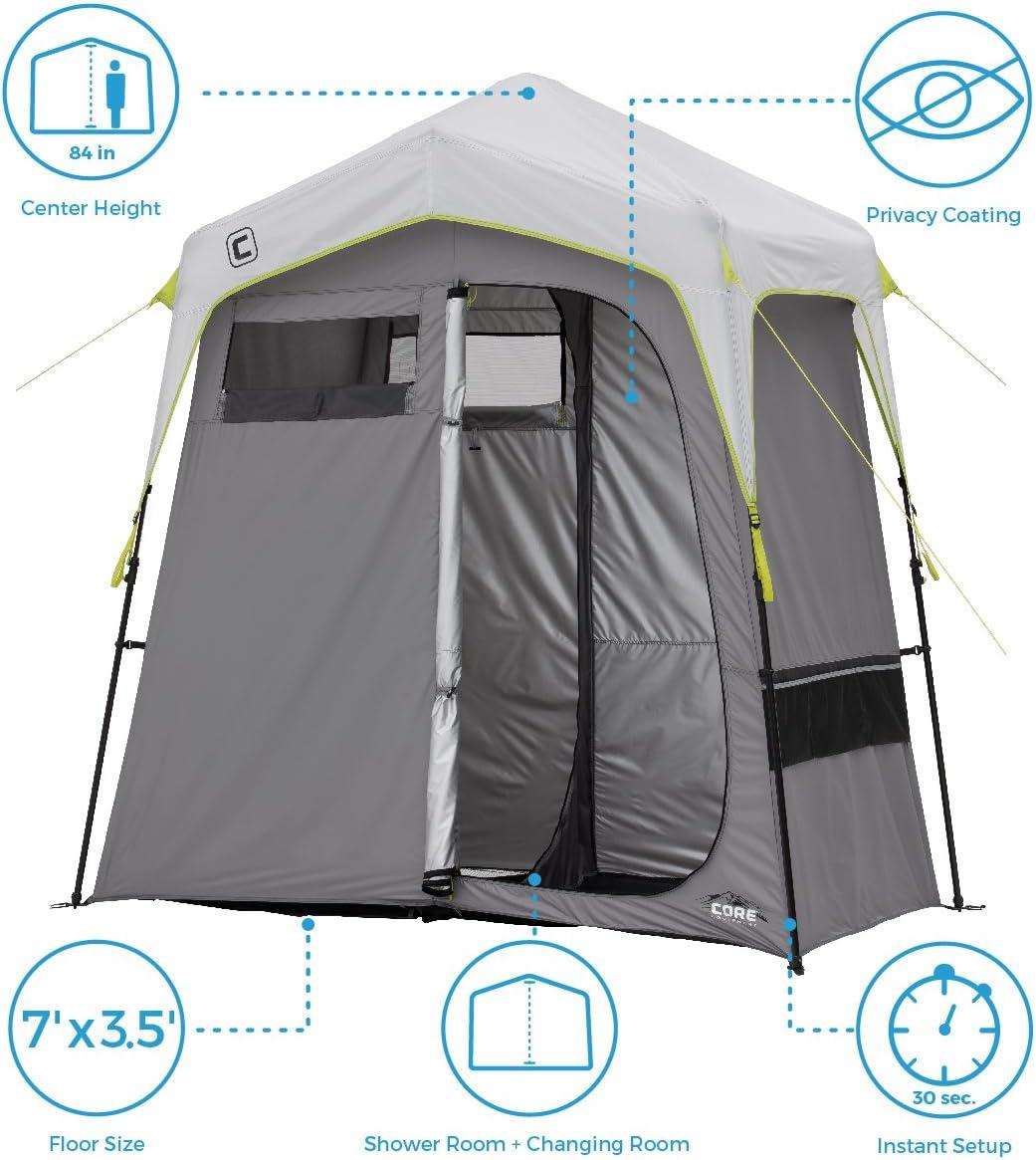 CORE Camping 7 x 3.5-Foot 2-Room Utility Shower Tent with Changing Room