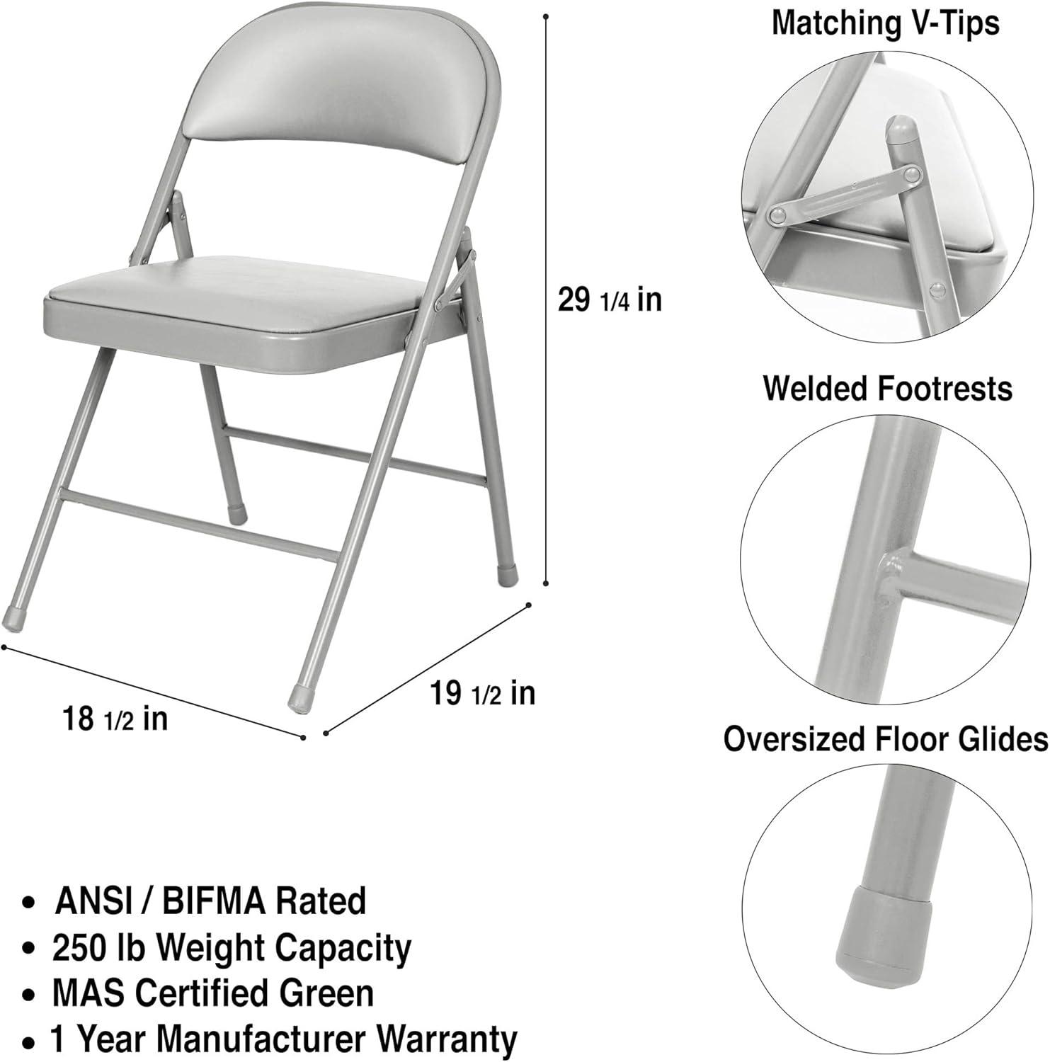 Folding Chairs with Padded Cushion and Back, 4pcs Potable Iron & PVC Durable Chairs for Indoor and Outdoor, School, Office and Garden Party, Gray