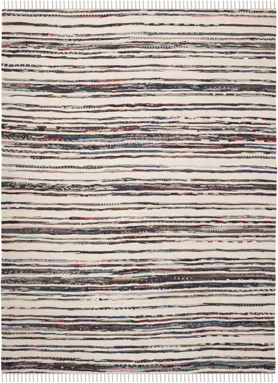 Ivory and Charcoal Striped Handwoven Wool Cotton Rug 4' x 6'