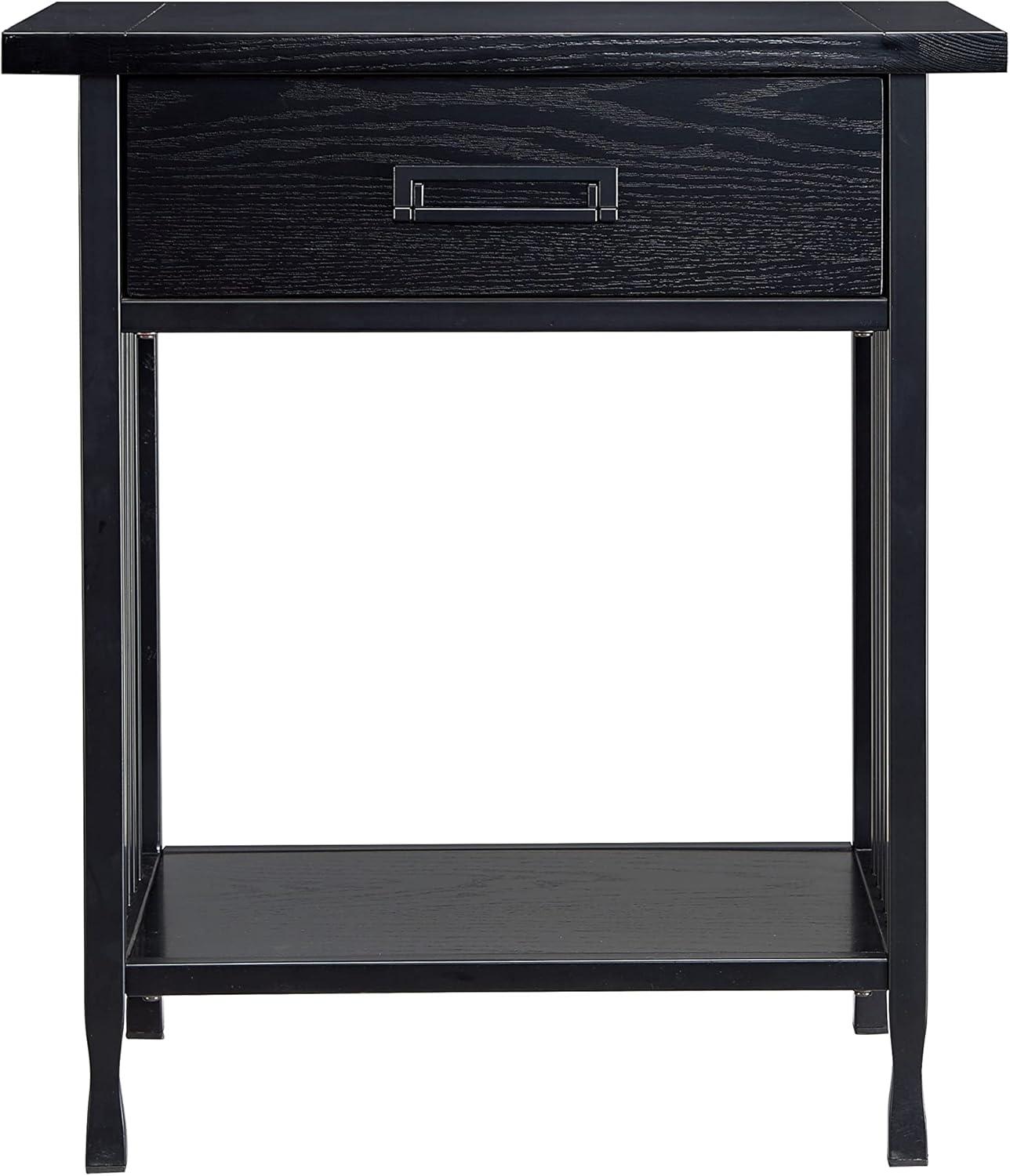 Leick Home 11222-BK Ironcraft Rustic One Drawer Nightstand Side Table, Black Wash