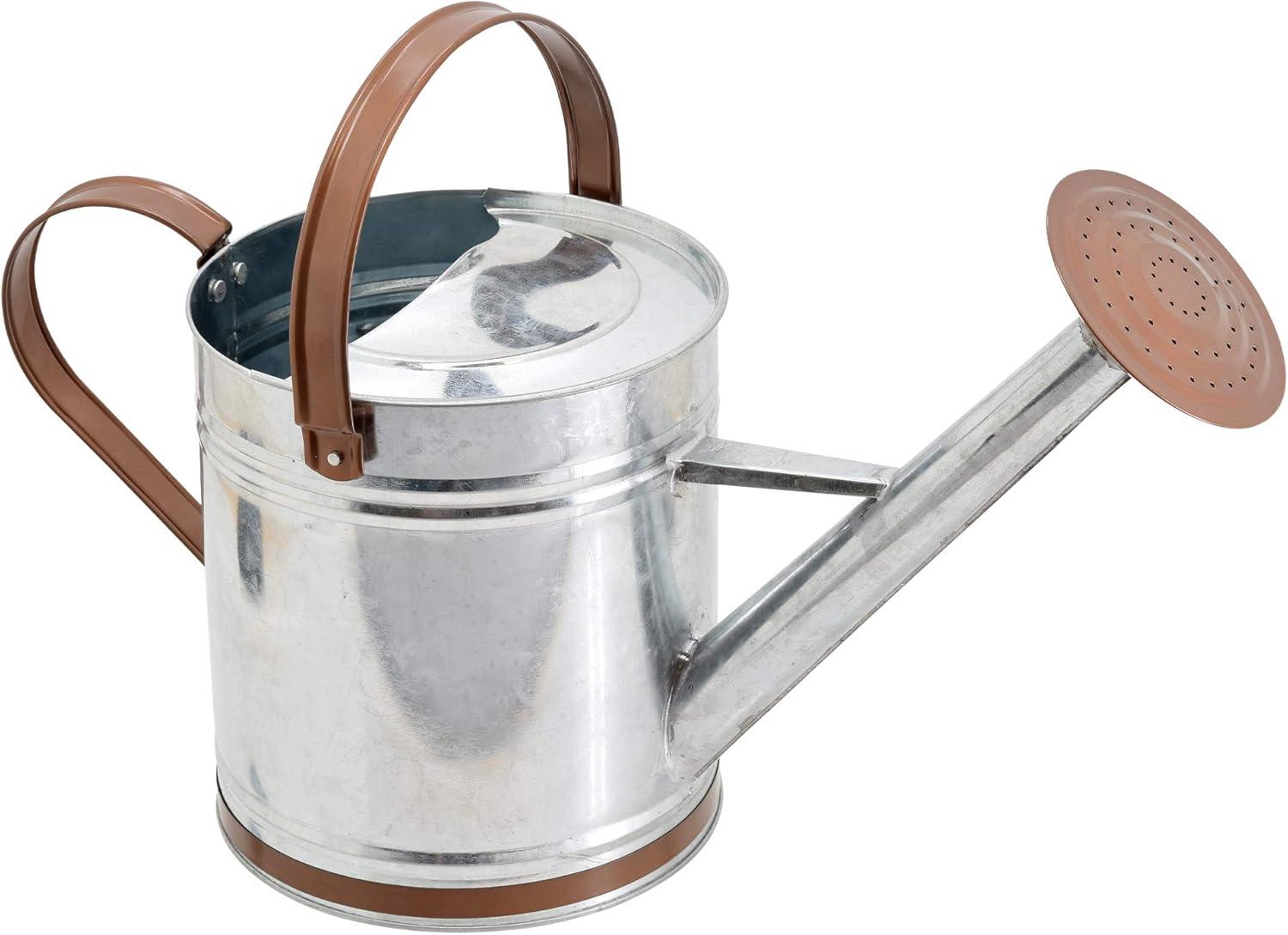 Classic 1.3 Gallon Galvanized Metal Watering Can with Brown Handles