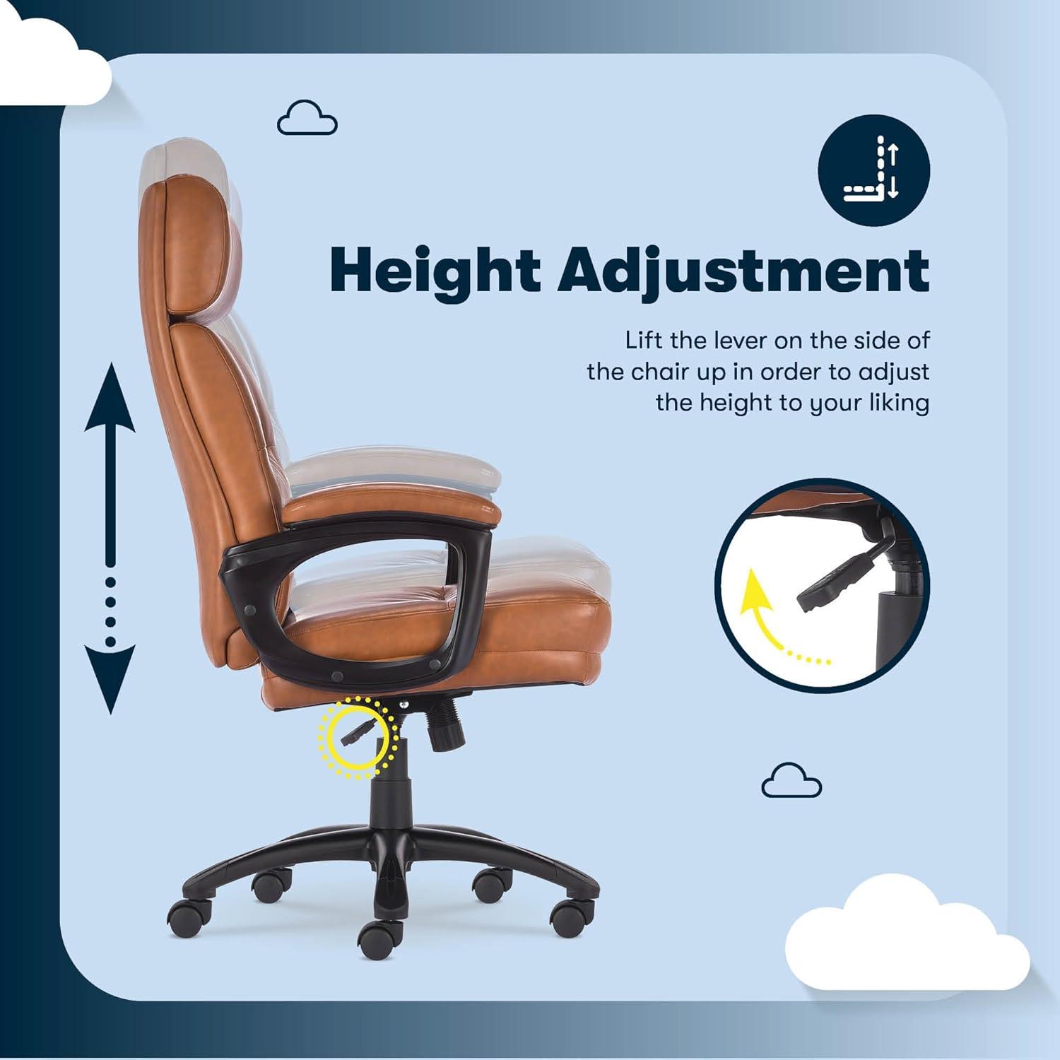 Serta Serta Comfort Executive Big & Tall Office Chair, Ergonomic High-Back, Semi Plush Seat, Padded Arms