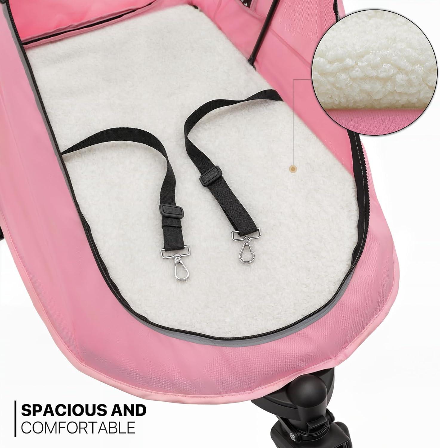 MoNiBloom Folding 3 Wheel Pet Stroller, Foldable Dog Jogger Stroller with Adjustable Handlebar and Mesh Window