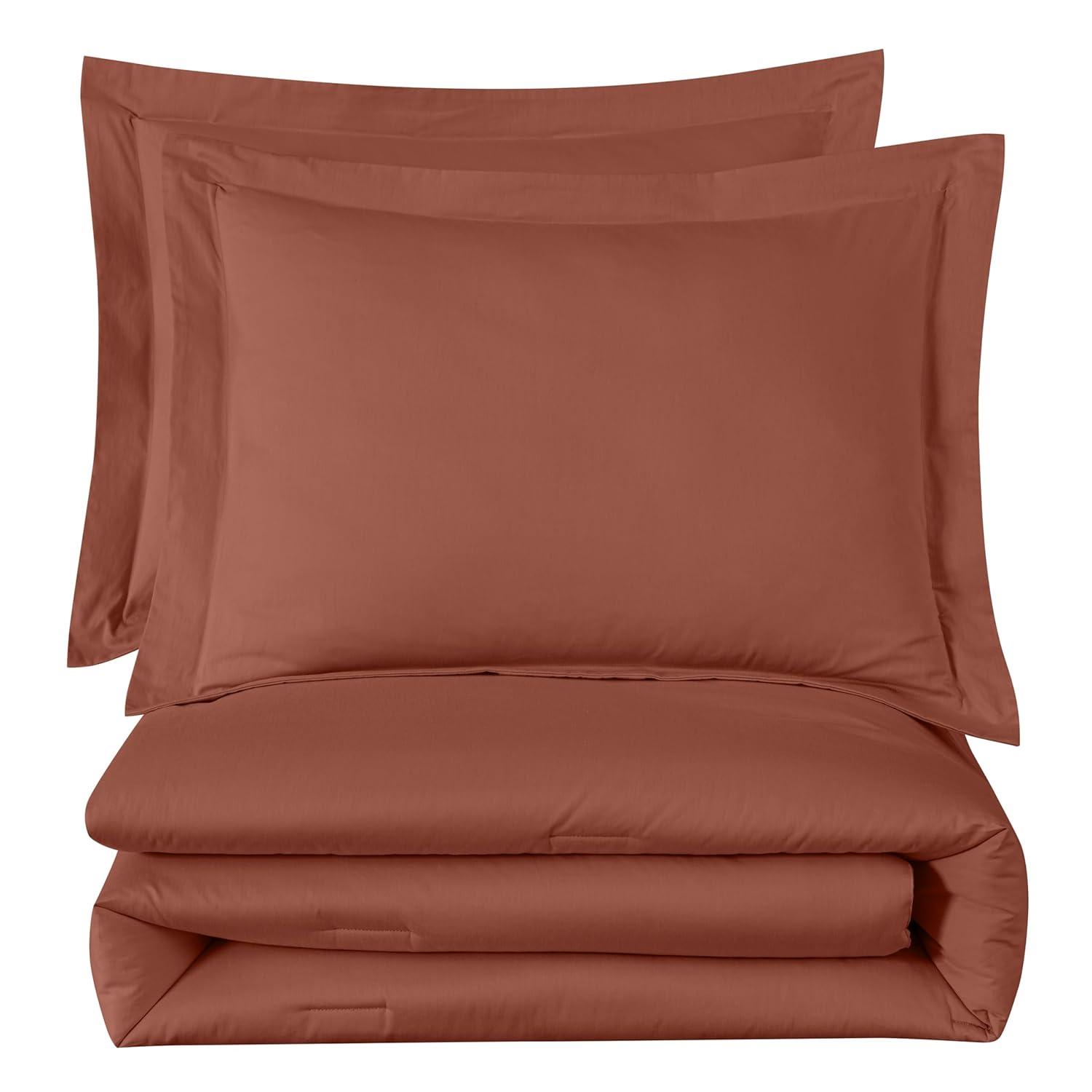 Chezmoi Collection Solid Terracotta Cotton Comforter Set King Size, 3-Piece Luxury Soft Breathable Smooth Cooling 250TC Cotton Twill Lightweight Bedding Comforter for All Season