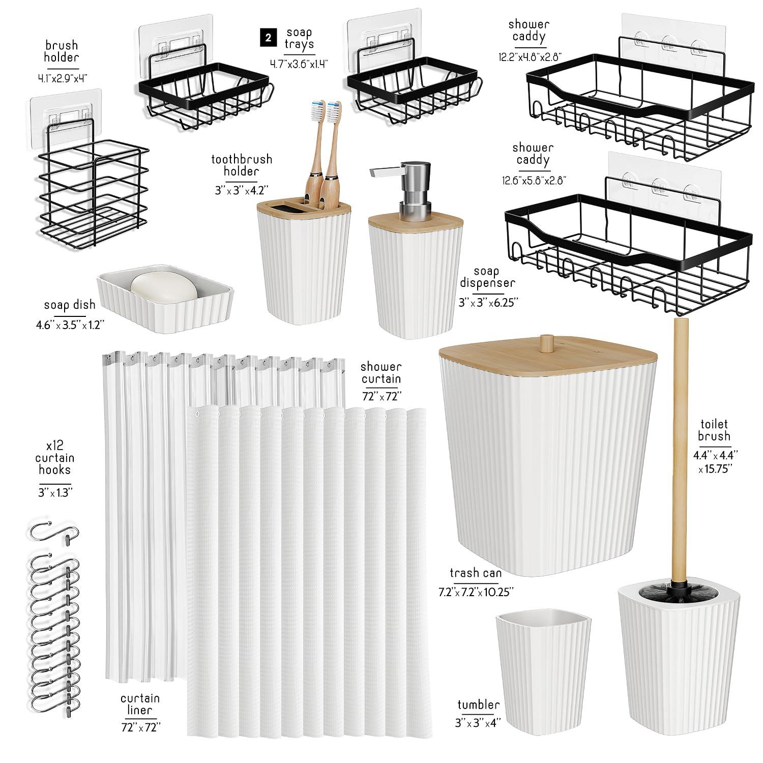 Shower Caddy and Bathroom Accessories Set - 25PC White Bathroom Accessory Set with Black Shower Shelf Caddy Set