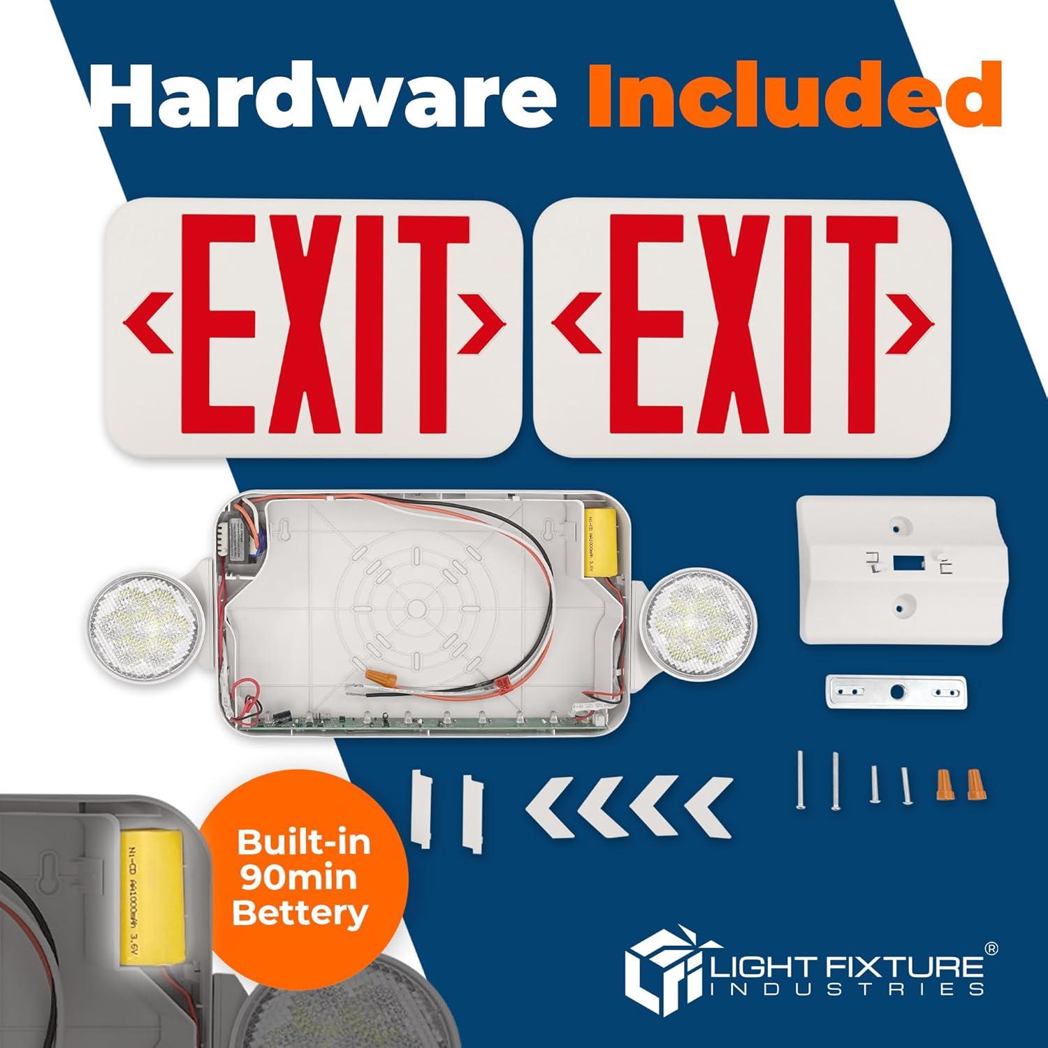 LFI Lights - Hardwired Red Compact Combo Exit Sign Emergency Egress Light - High Output - COMBORJR2