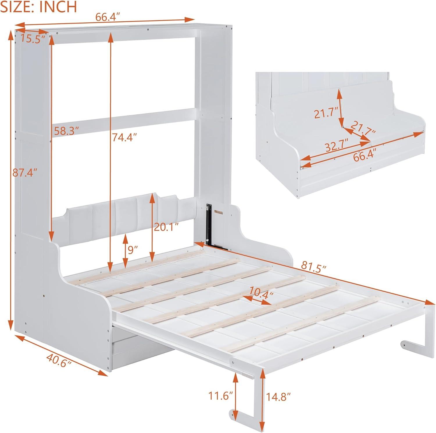 GZMWON Queen Size Murphy Bed Wall Bed With Cushion,White