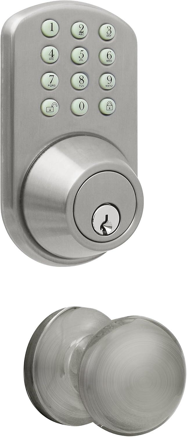 Satin Nickel Keyless Entry Deadbolt and Door Knob Combo