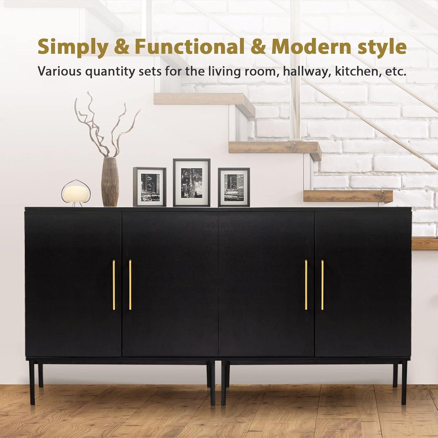 Modern Storage Cabinet, Free Standing Buffet Cabinet, Black Sideboard and Buffet Storage, Wood Accent Cabinet for Living Room, Hallway, Entryway, Dining Room, Bedroom (2, Black)