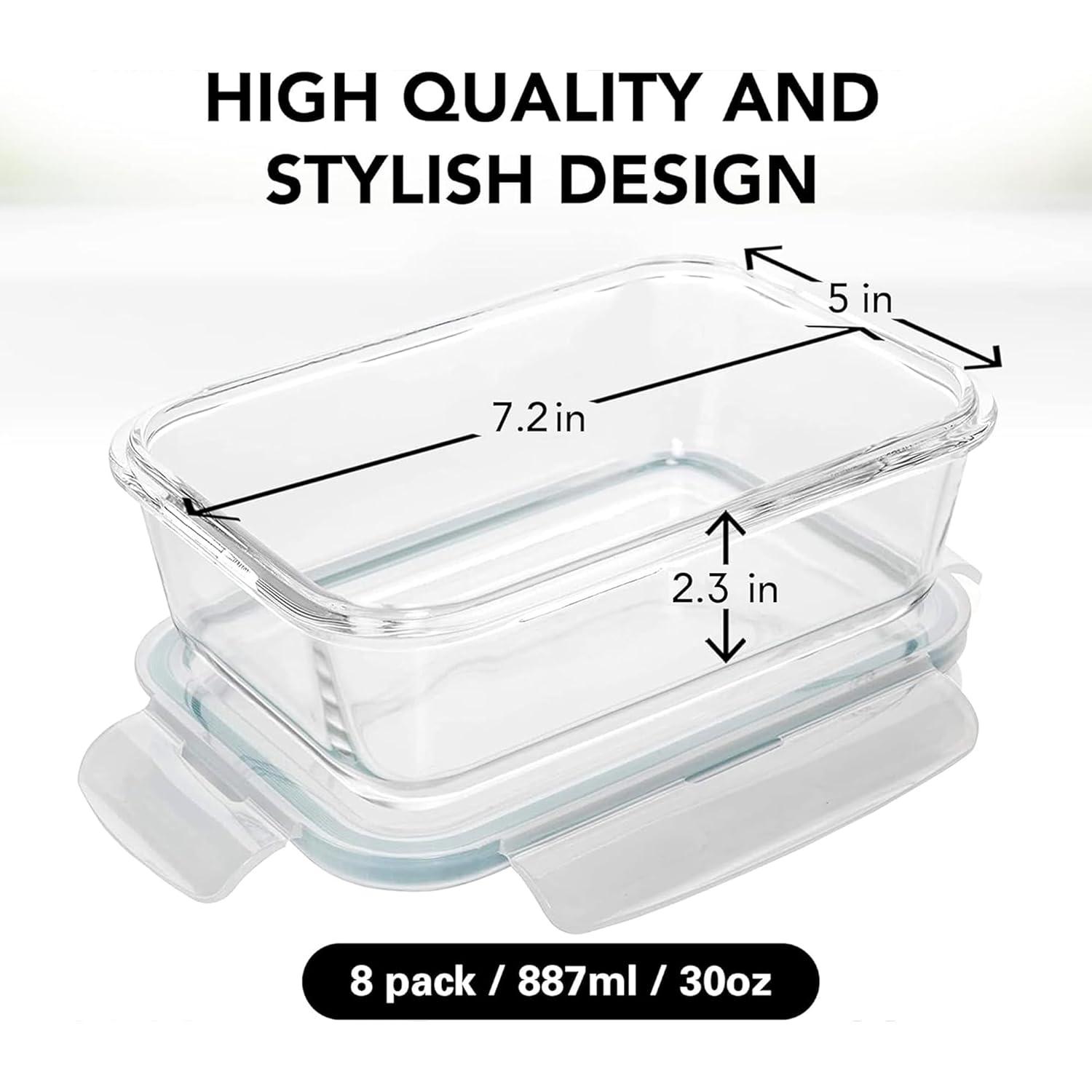 Razab Glass Food Storage Containers with Lids 30 Oz 16 Pc (Set of 8) Airtight Large Reusable Leak Proof BPA Free Food Prep Containers Freezer to Oven Safe