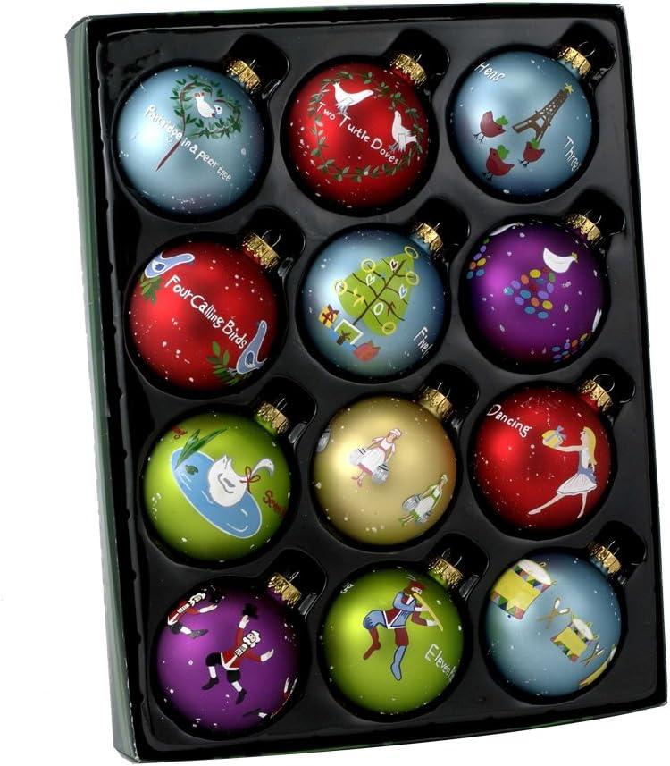 Kurt Adler Twelve Days of Christmas Glass Ball Ornament Set