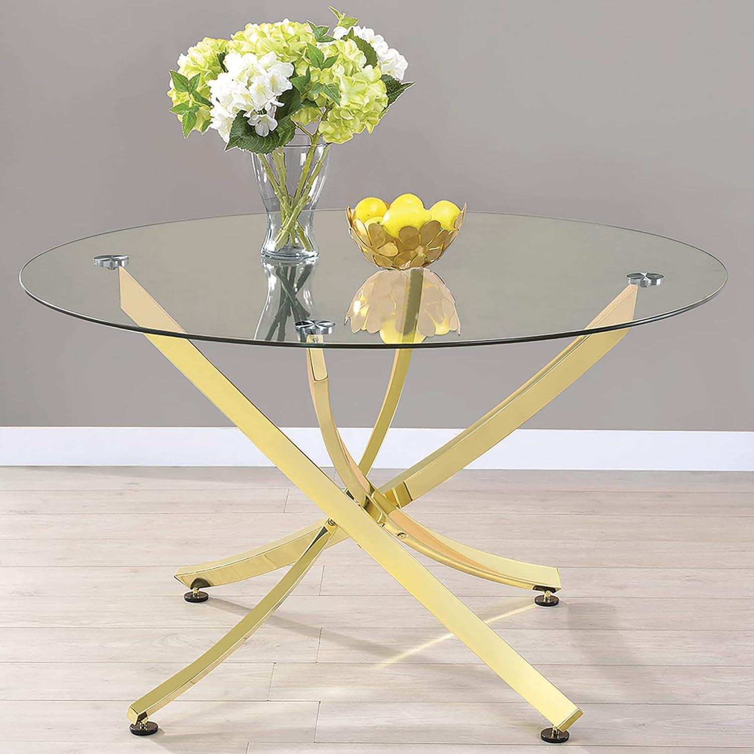 Beckham Round Dining Table Brass and Clear