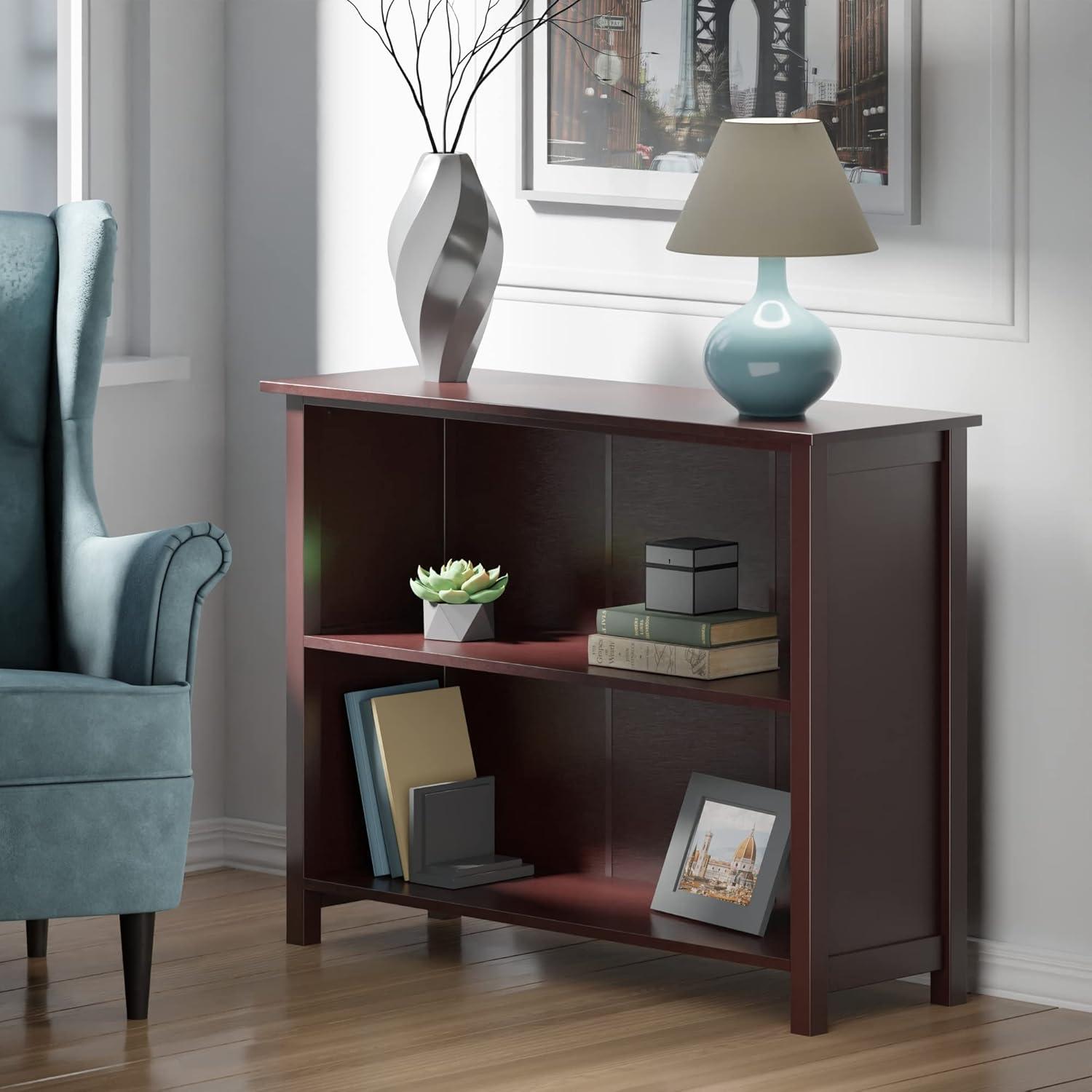 30" 3 Tier Milan Storage Shelf or Bookshelf Long Walnut - Winsome: Fixed Shelves, Wood Composite