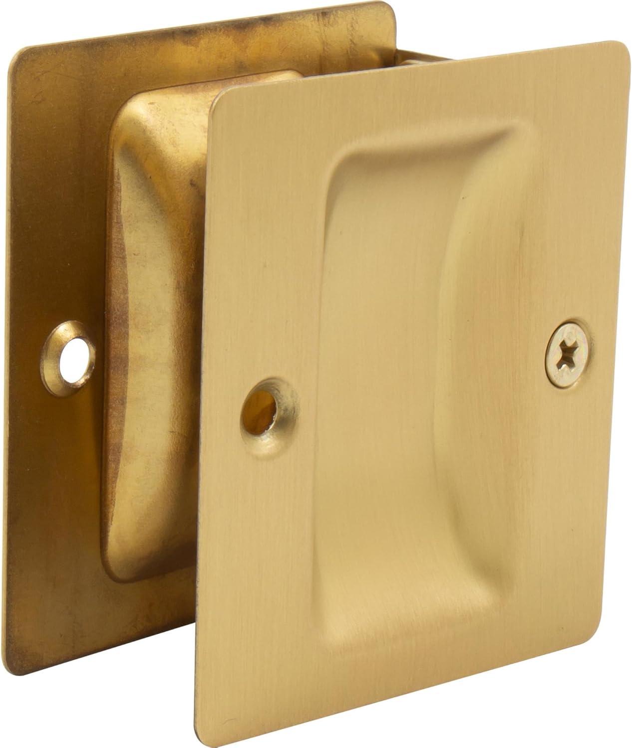 Satin Brass Square Pocket Door Lock for Passage