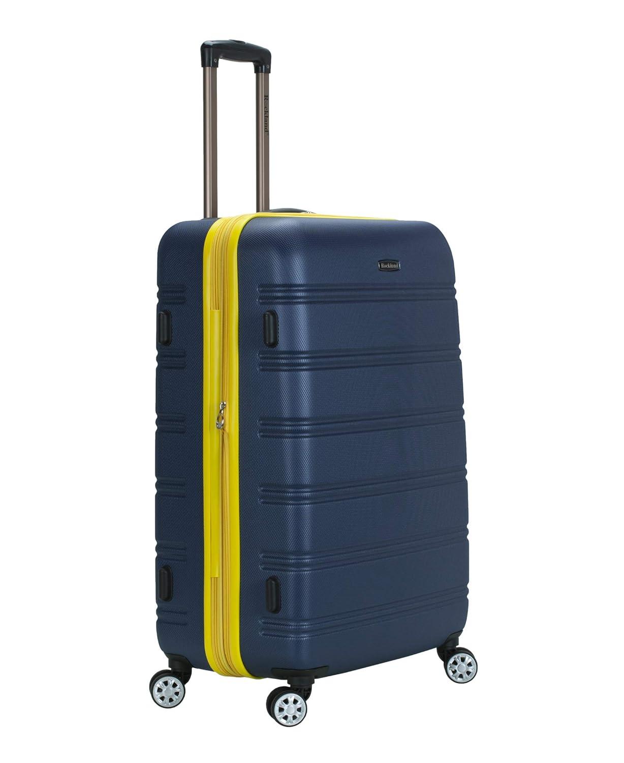 Rockland Melbourne Hardside Expandable Luggage with Spinner Wheels Navy Checked Large 28"