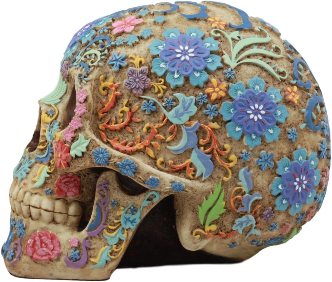 Colorful Floral Resin Sugar Skull Sculpture for Halloween