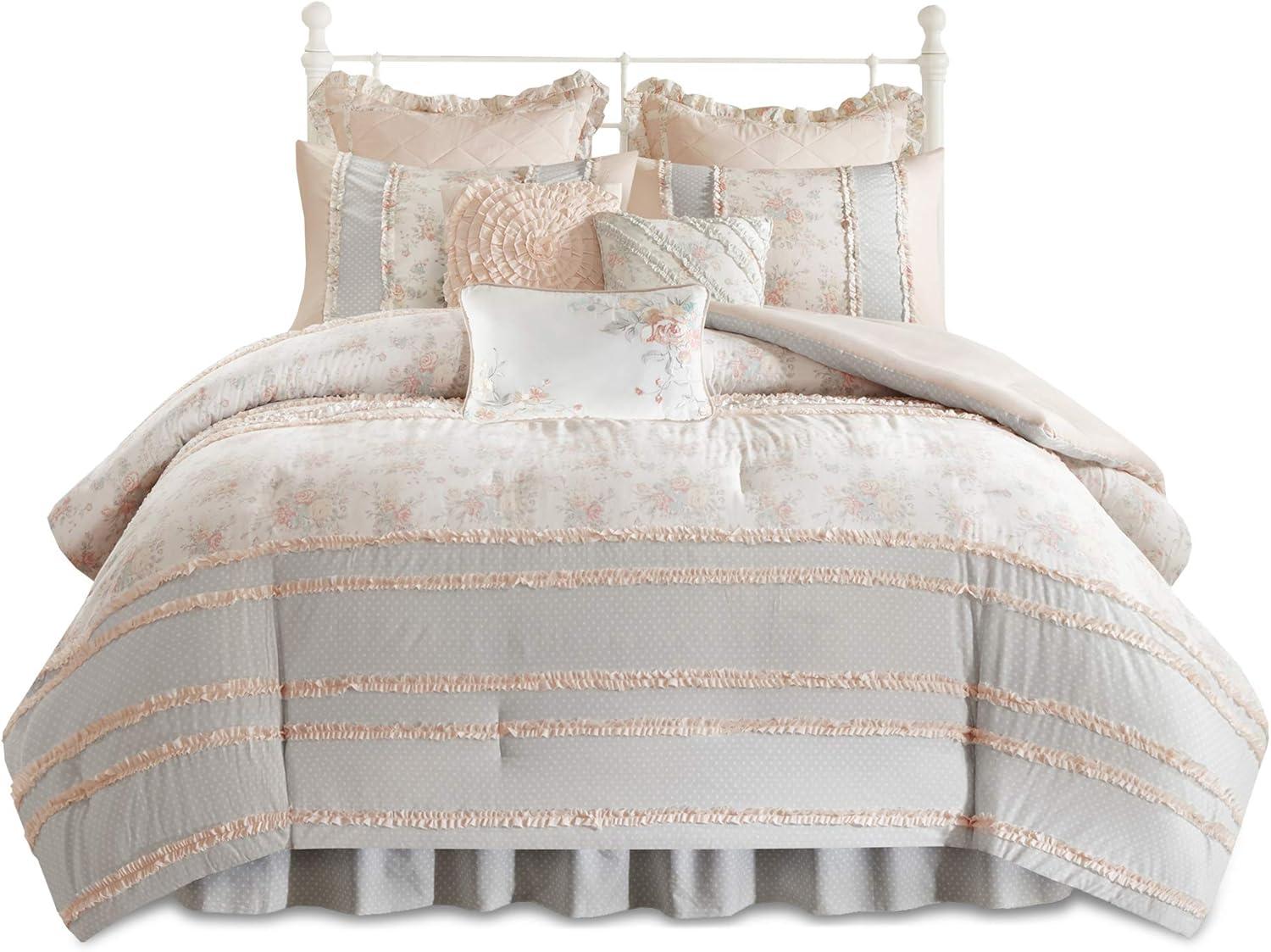 Serendipity Coral/White/Gray Microfiber Traditional Comforter Set