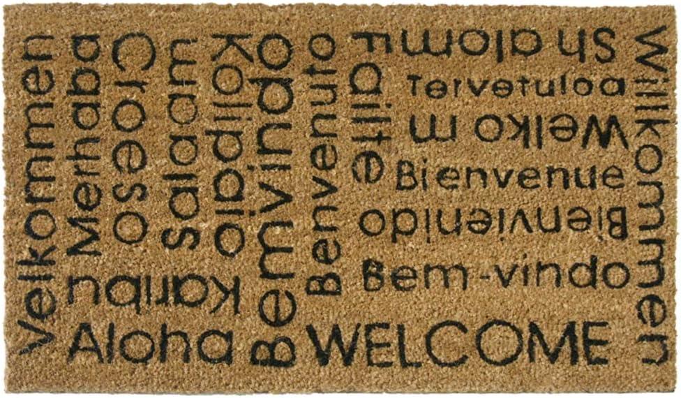 Eco-Friendly Coir Outdoor Welcome Mat with Multilingual Greetings