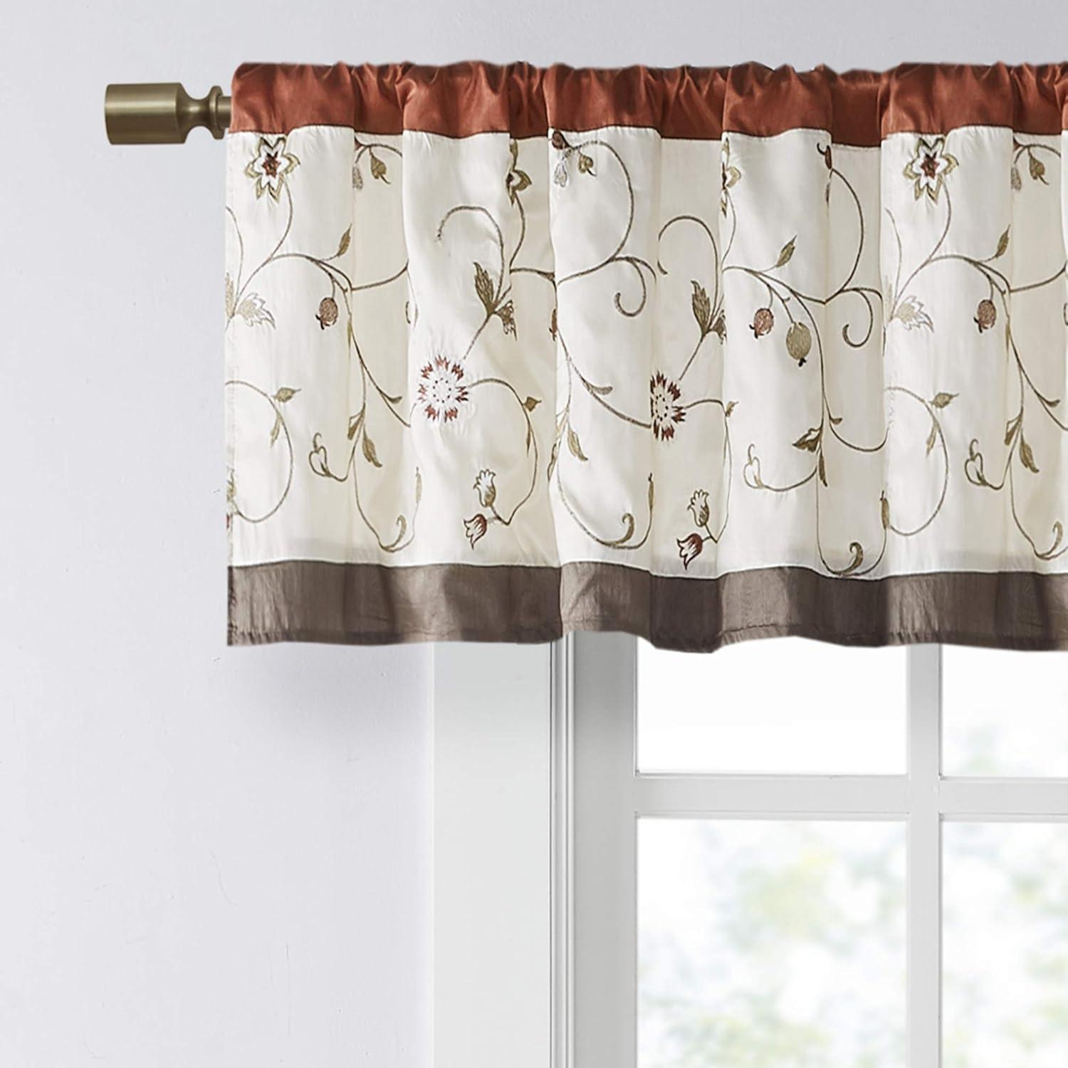 Serene Floral Embroidered 50'' W Window Valance