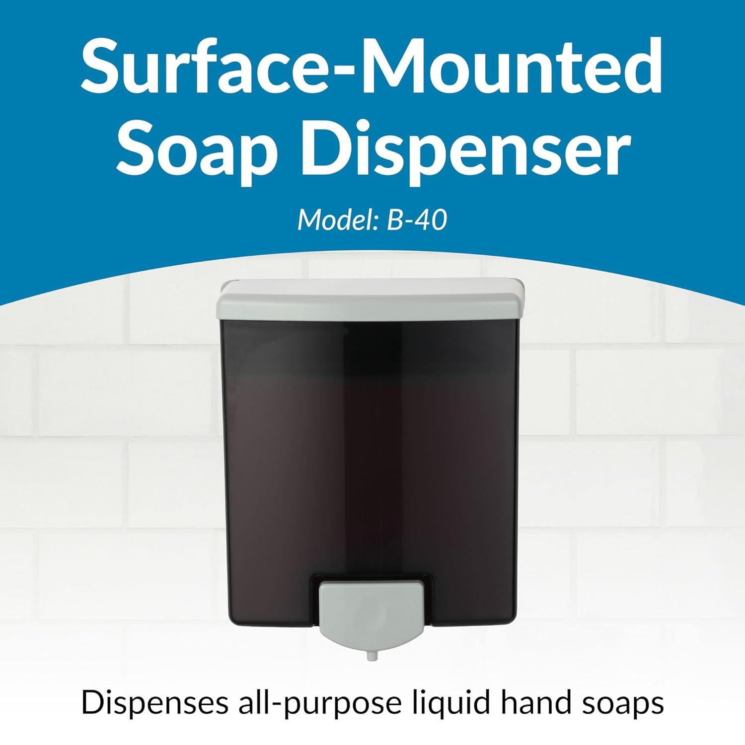 Bobrick ClassicSeries Surface-Mounted Liquid Soap Dispenser, 40 oz, 5.81 x 3.31 x 6.88, Black/Gray