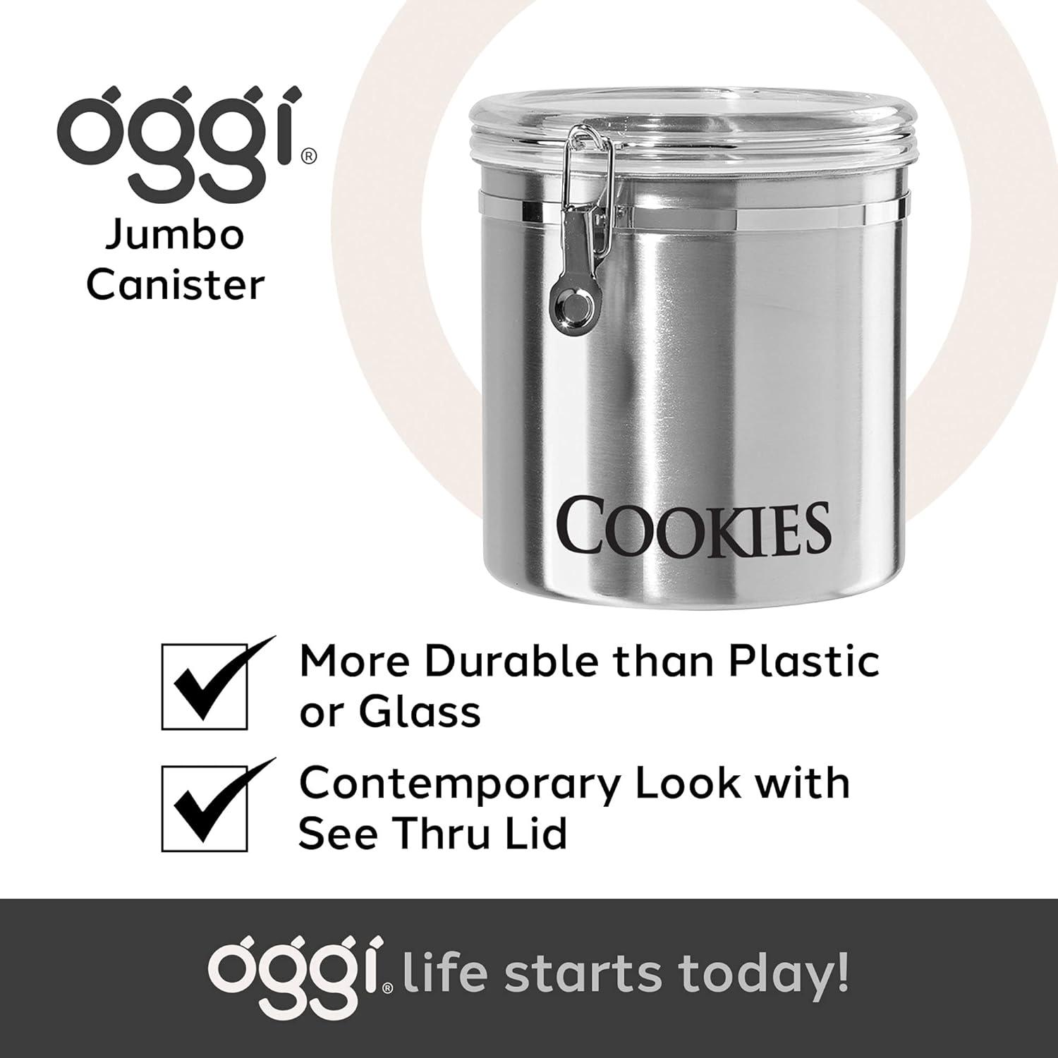 Oggi Jumbo 8" Stainless Steel Cookies Clamp Canister - Airtight Food Storage Container Ideal for Kitchen & Pantry Storage of Cookies or other Bulk, Dry Foods.