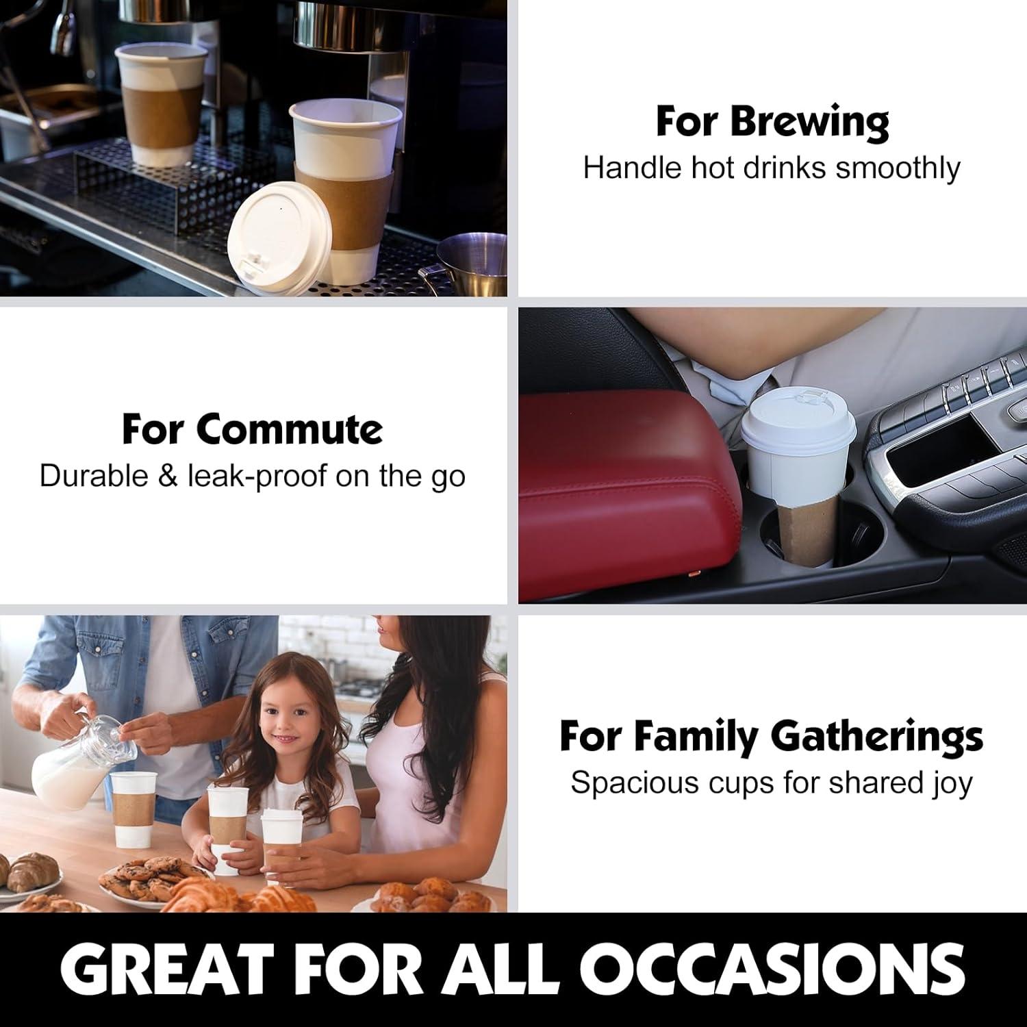 FAST APPLIANCES LLC Paper Cups,Cups,Disposable Cups 100 Pack 12 Oz Leak-Proof Coffee Cups With Lids And Sleeves Disposable Paper To Go Hot Coffee Cups For Home, Business, Office, Cafes And Parties