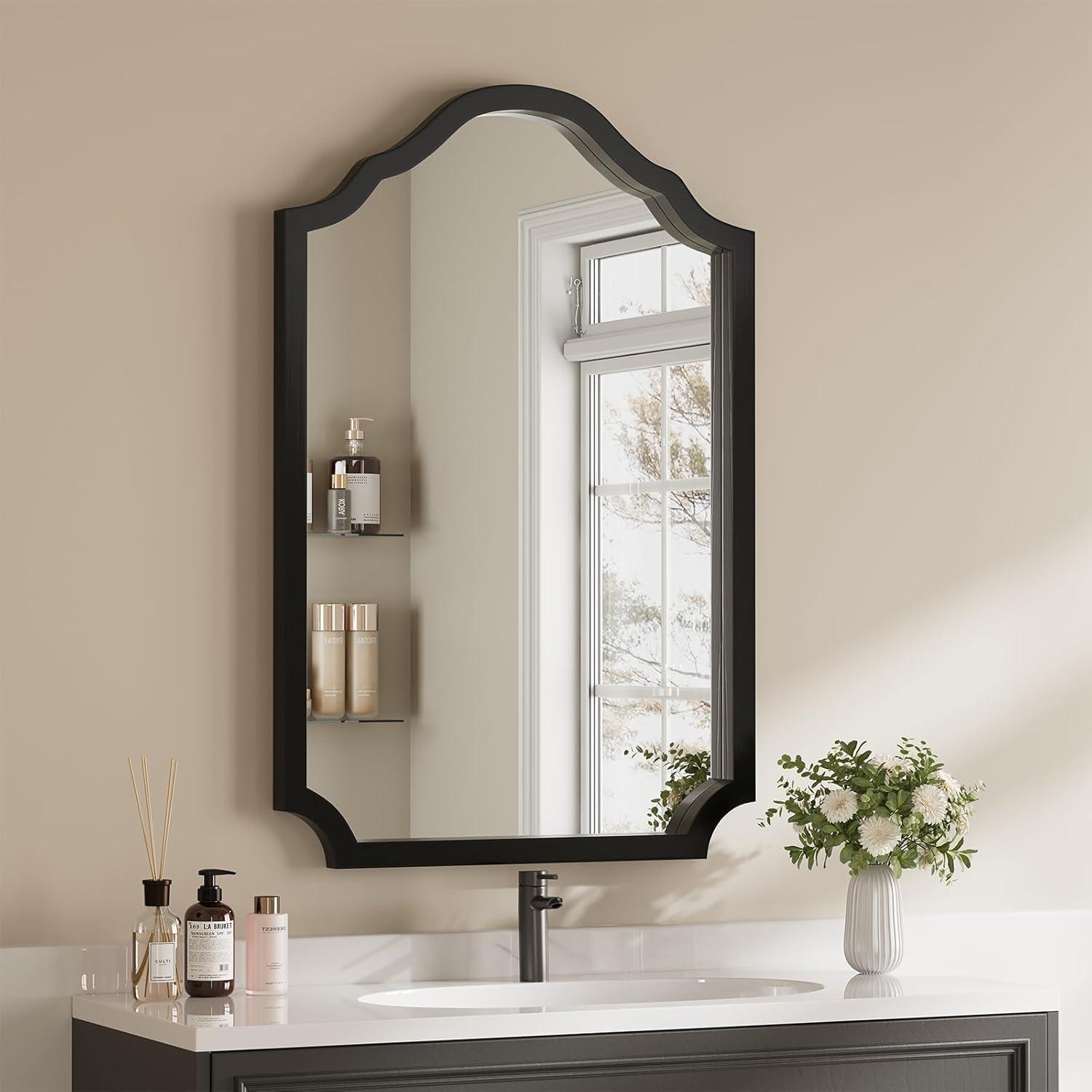 Funtouch Irregular Wall Mirrors 24"x 36" Cloud Shaped Mirrors for Bathroom, Aluminum Alloy Frame Black