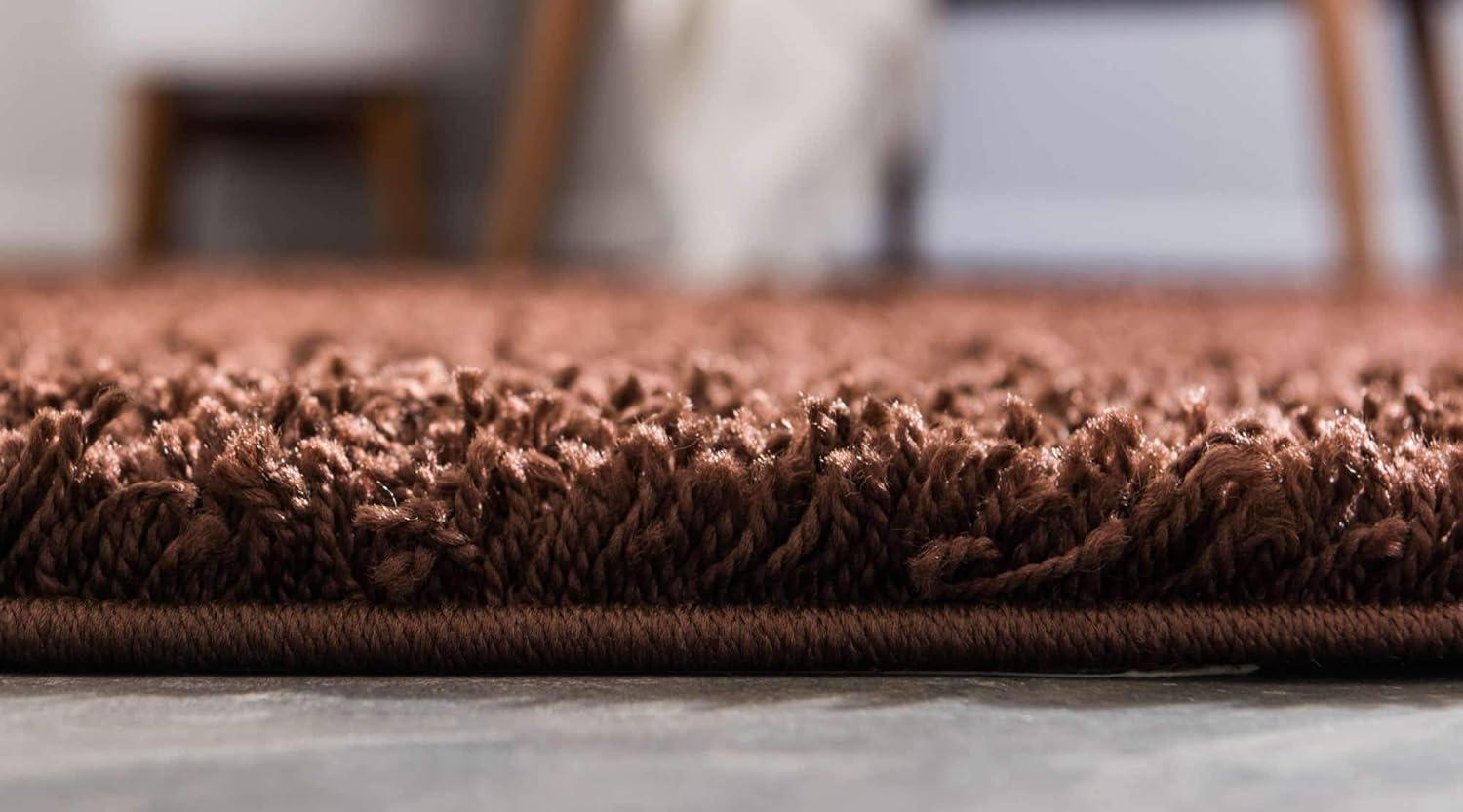 8' x 10' Brown Rectangular Solid Shag Synthetic Rug