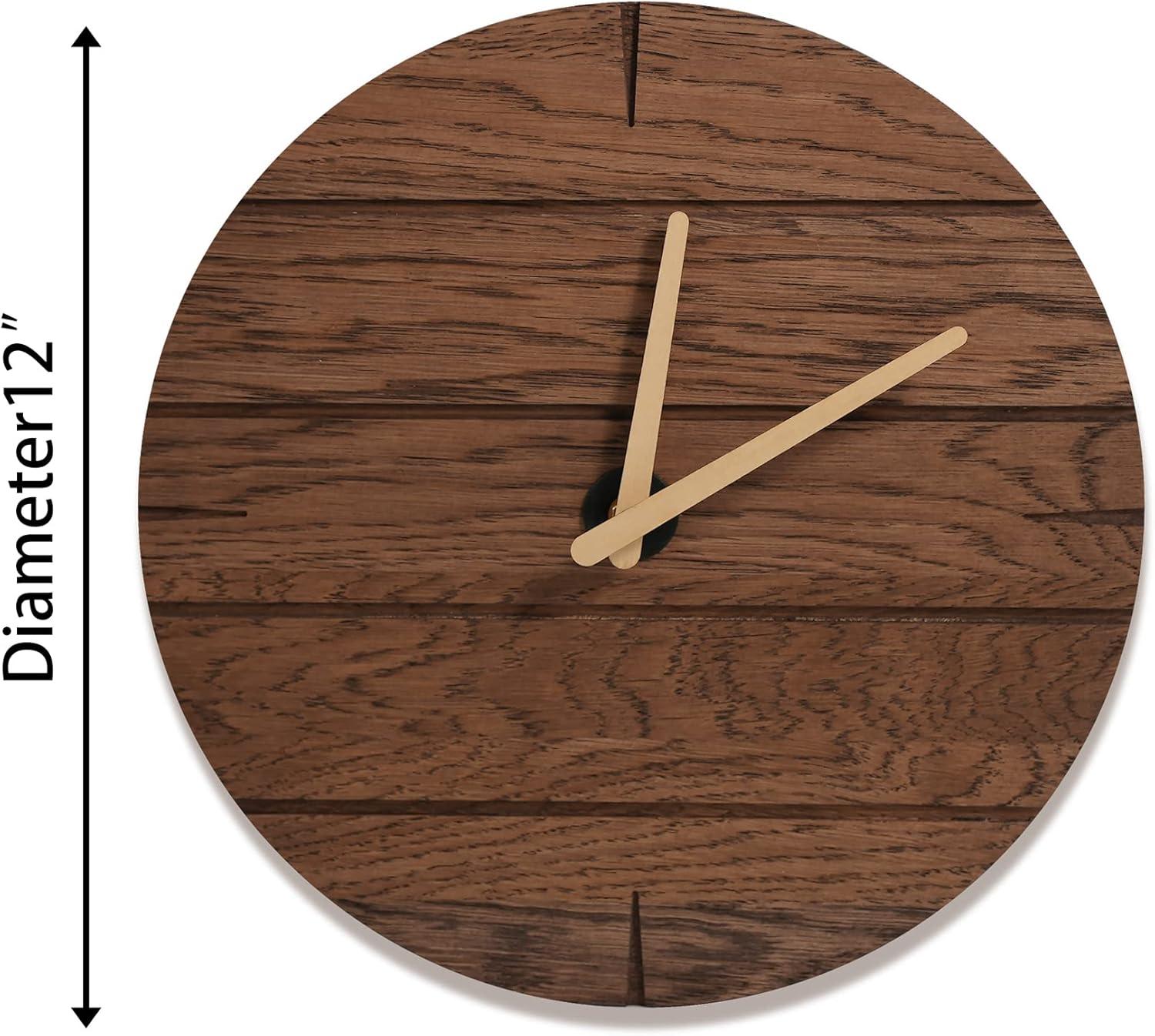 CONSDAN Vintage Oak Solid Wood Wall Clock, 12",  Walnut Color Round