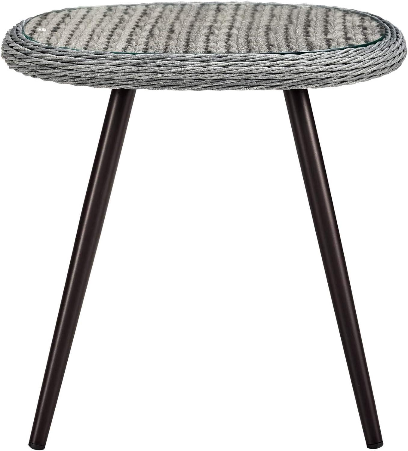 Modway Endeavor Rattan & Glass Top Patio End Table in Gray and Black