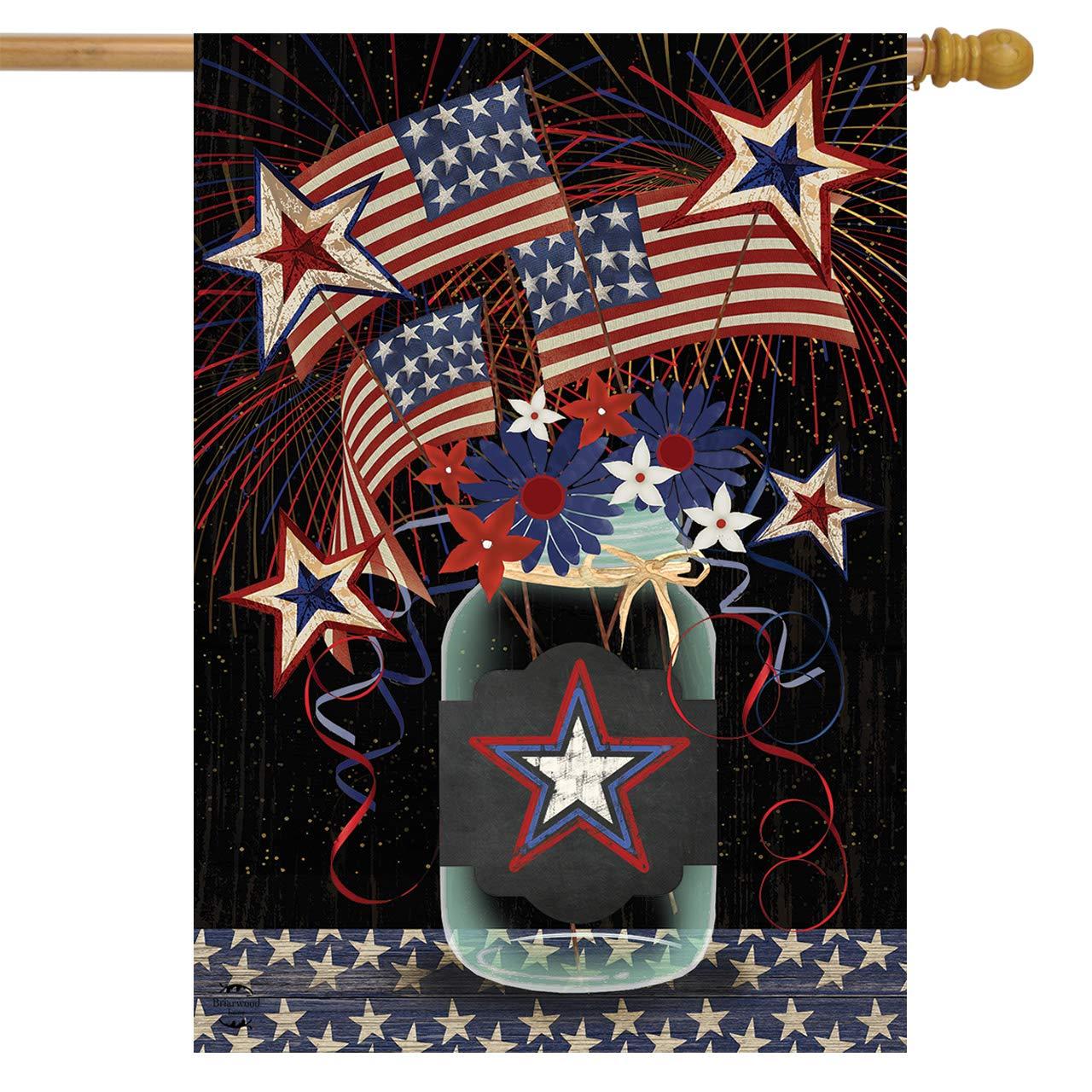 American Mason Jar Patriotic House Flag Primitive Fireworks 28" x 40" Briarwood Lane