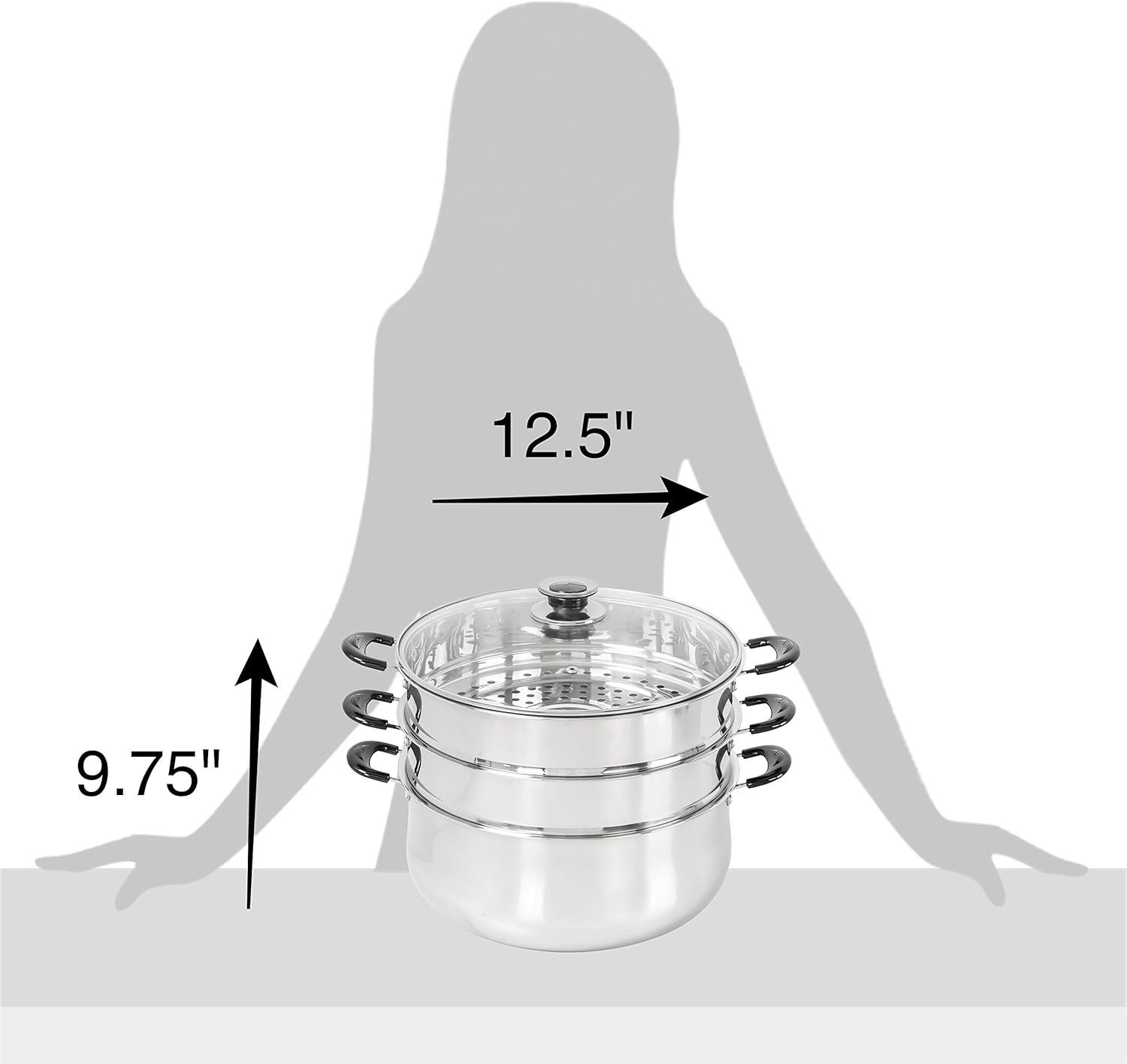 Concord 30 CM Stainless Steel 3 Tier Steamer Pot with Glass Lid