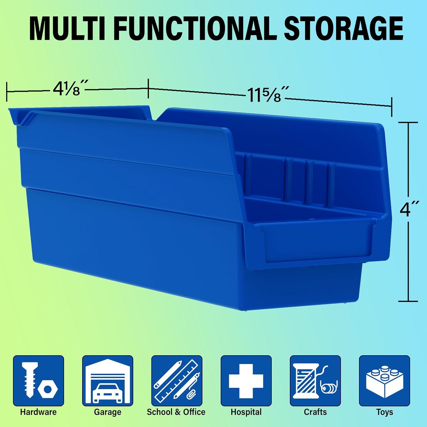 Plastic Organizer and Storage Bins for Refrigerator, Kitchen, Cabinet, or Pantry Organization, 12-Inch x 4-Inch x 4-Inch, Blue, 24-Pack