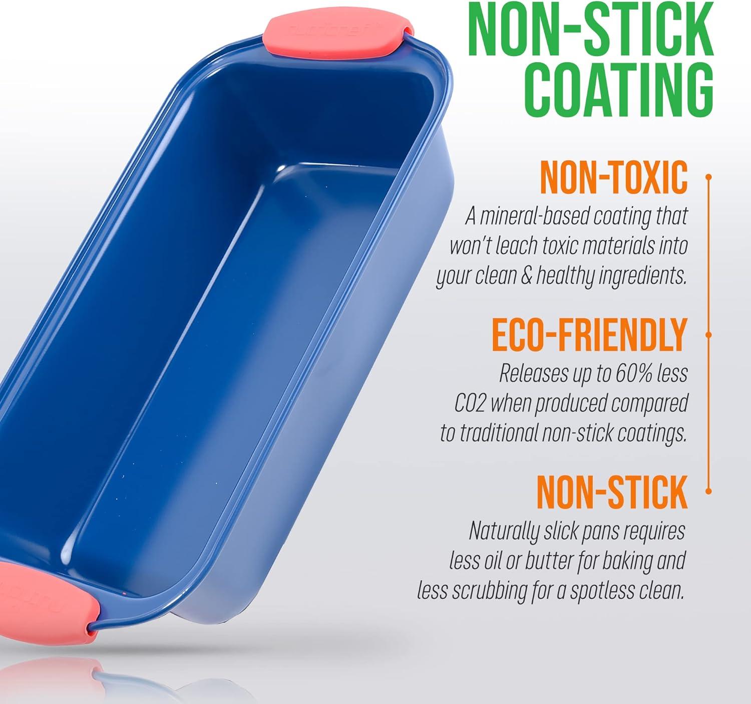 NutriChef Non-Stick Loaf Pan - Deluxe Nonstick Blue Coating Inside and Outside with Red Silicone Handles