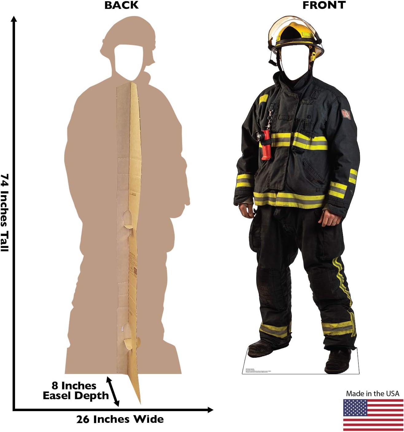 Life-Size Black and Yellow Fireman Cardboard Standee