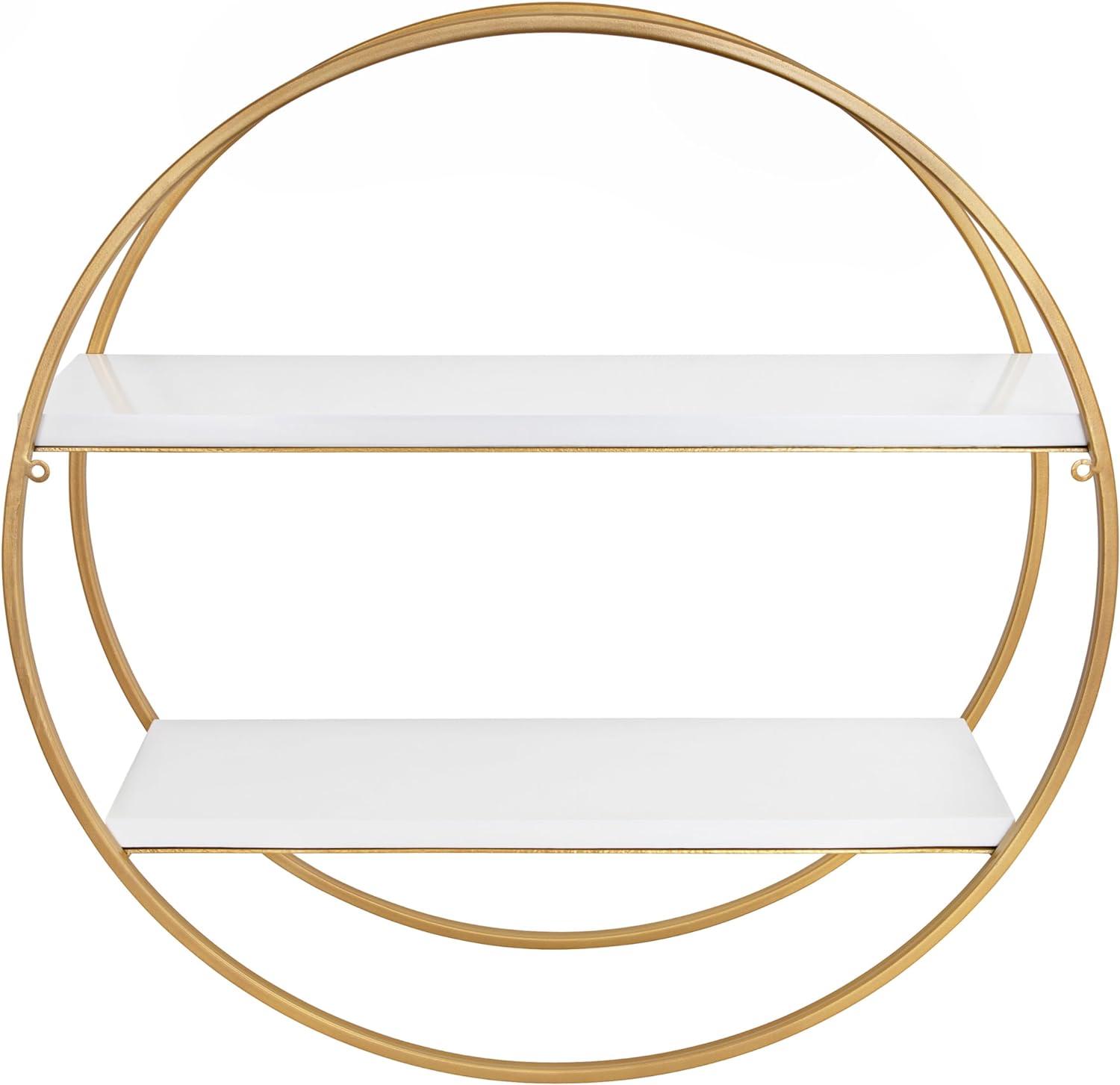 26" White and Gold Wood Floating Wall Shelf