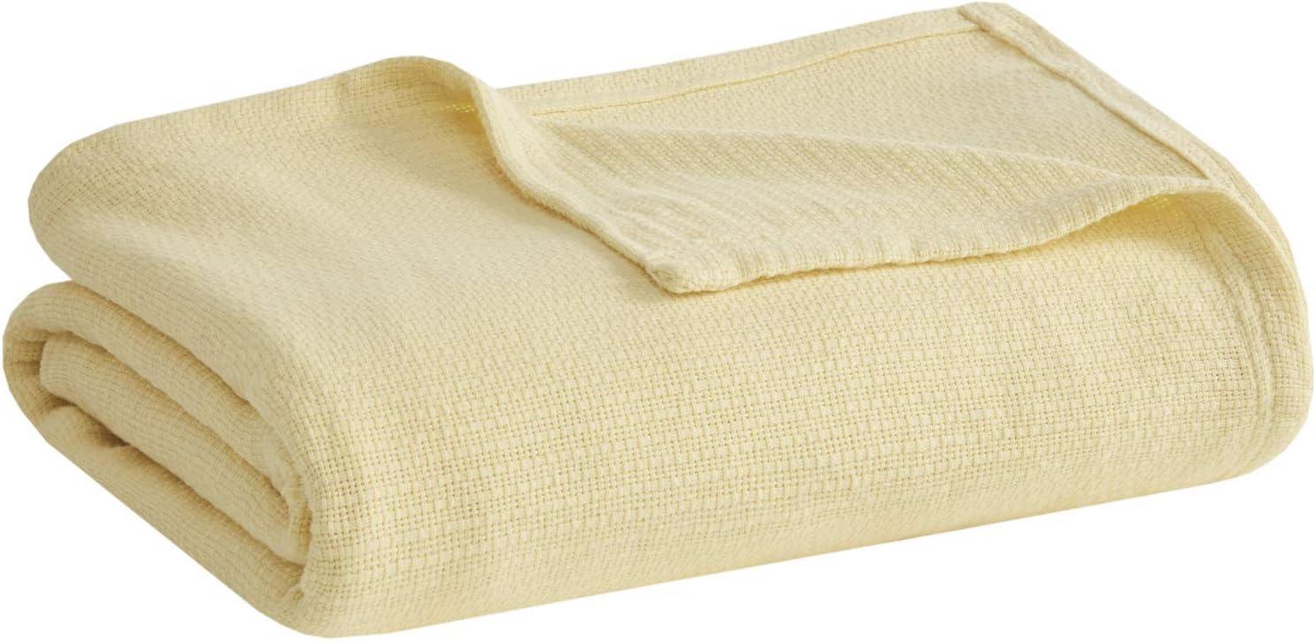 Luxury Freshspun King-Size Yellow Cotton Basketweave Blanket