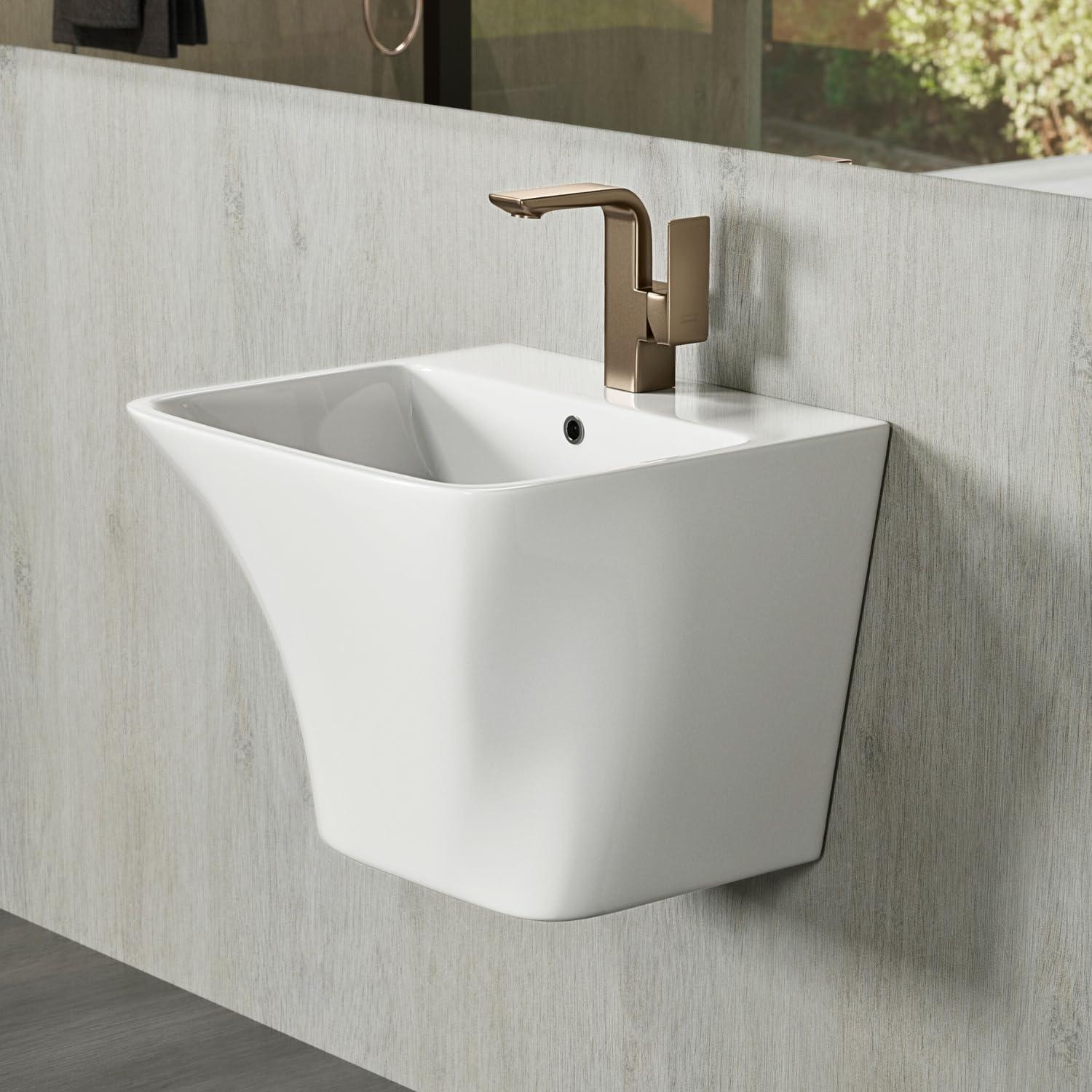 Los Flexi Wall Mount Sink with Overflow, Modern Floating Bathroom Vessel Sink, Single Faucet Hole, Pop-up Drain Included