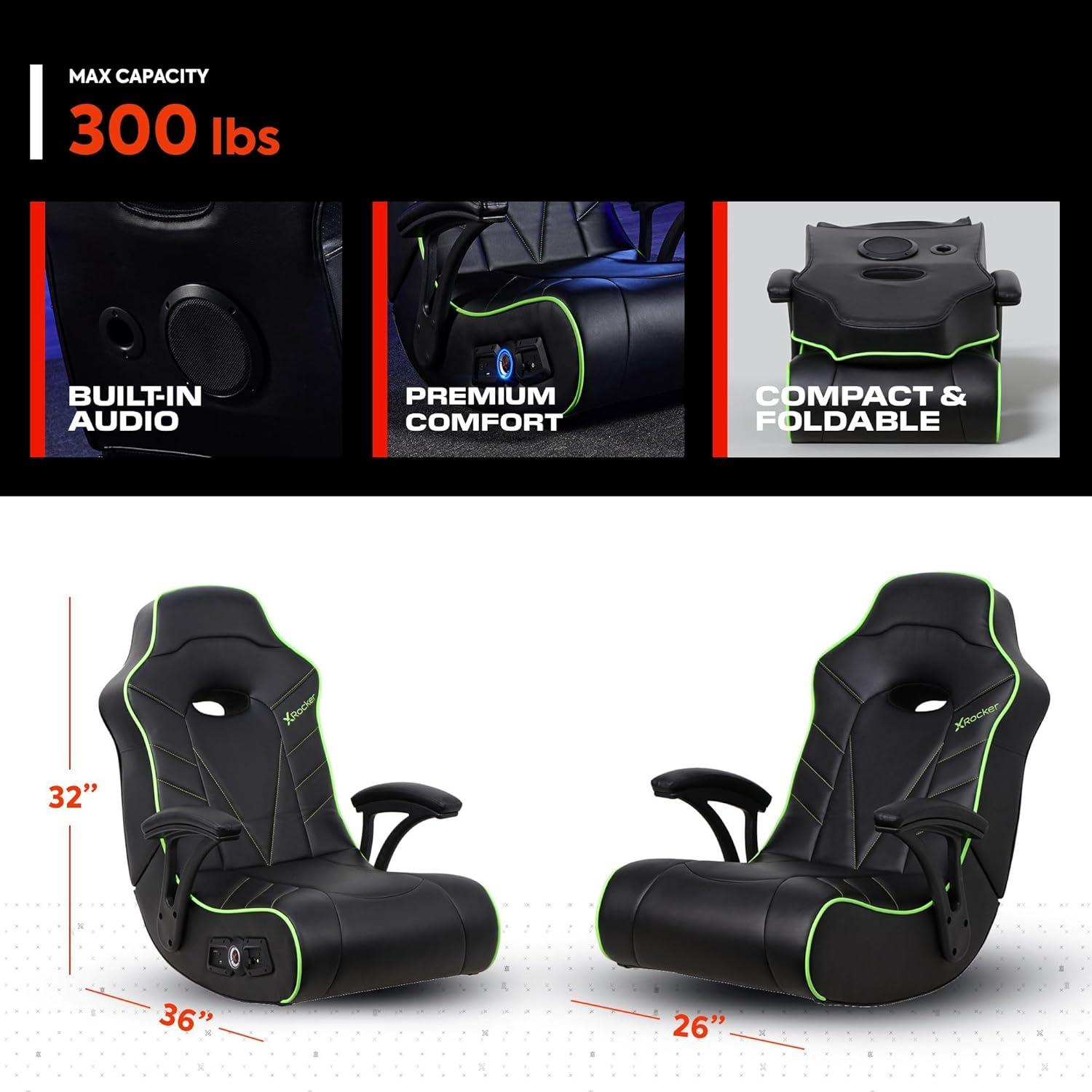 X Rocker Video Gaming Floor Rocker Chair, Built-in Audio, College Dorm Essentials for Guys and Girls, Gamers, Bedroom, Dorm Room Essentials, Foldable
