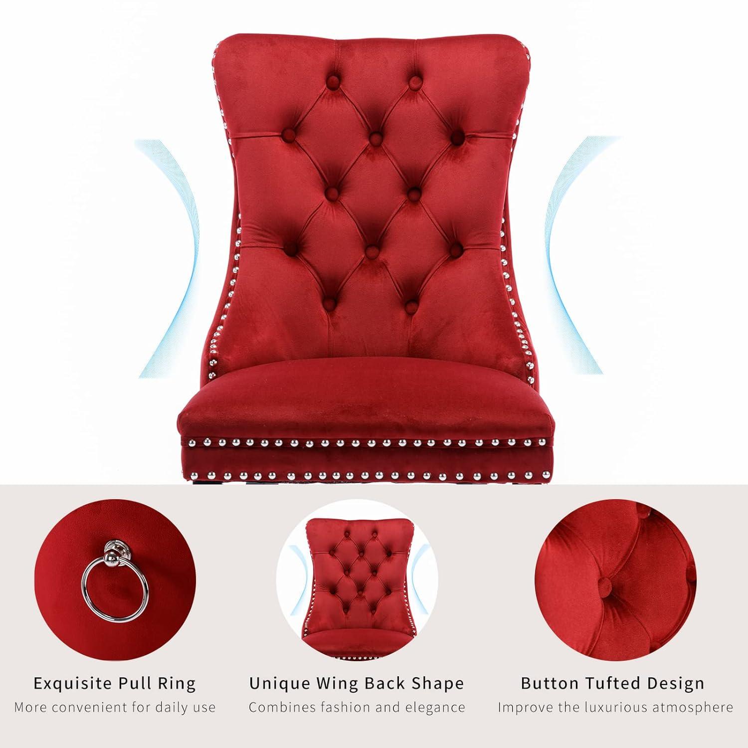 Set of 2 Velvet Dining Chairs,Upholstered Wing-Back Dining Chairs with Button Tufted Backrest and Nailhead Trim,Accent Armless Chairs with Solid Wood Legs for Kitchen Living Room Office,Burgundy