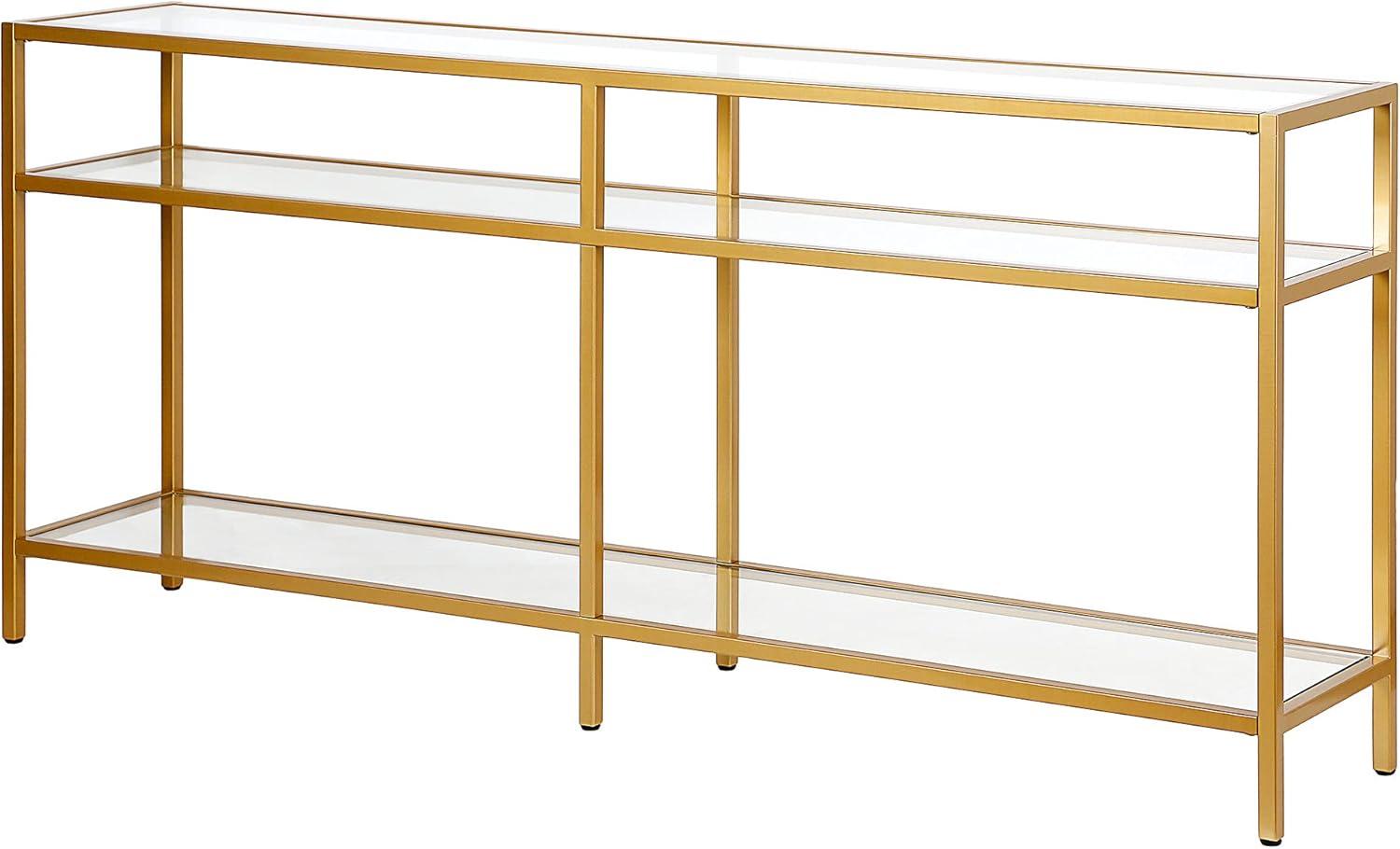 Evelyn&Zoe Sivil 64" Wide Rectangular Console Table, Brass