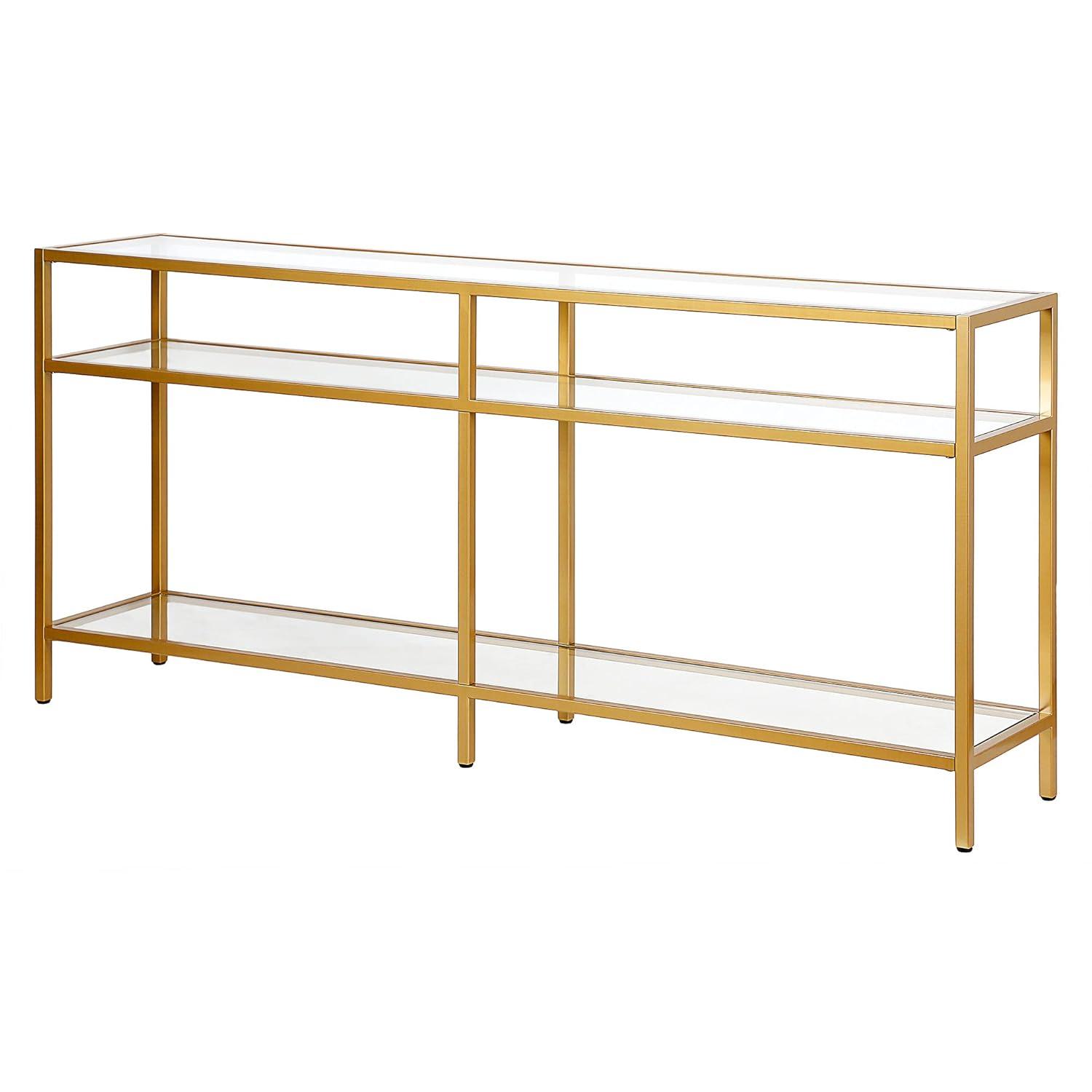 Evelyn&Zoe Sivil 64" Wide Rectangular Console Table, Brass