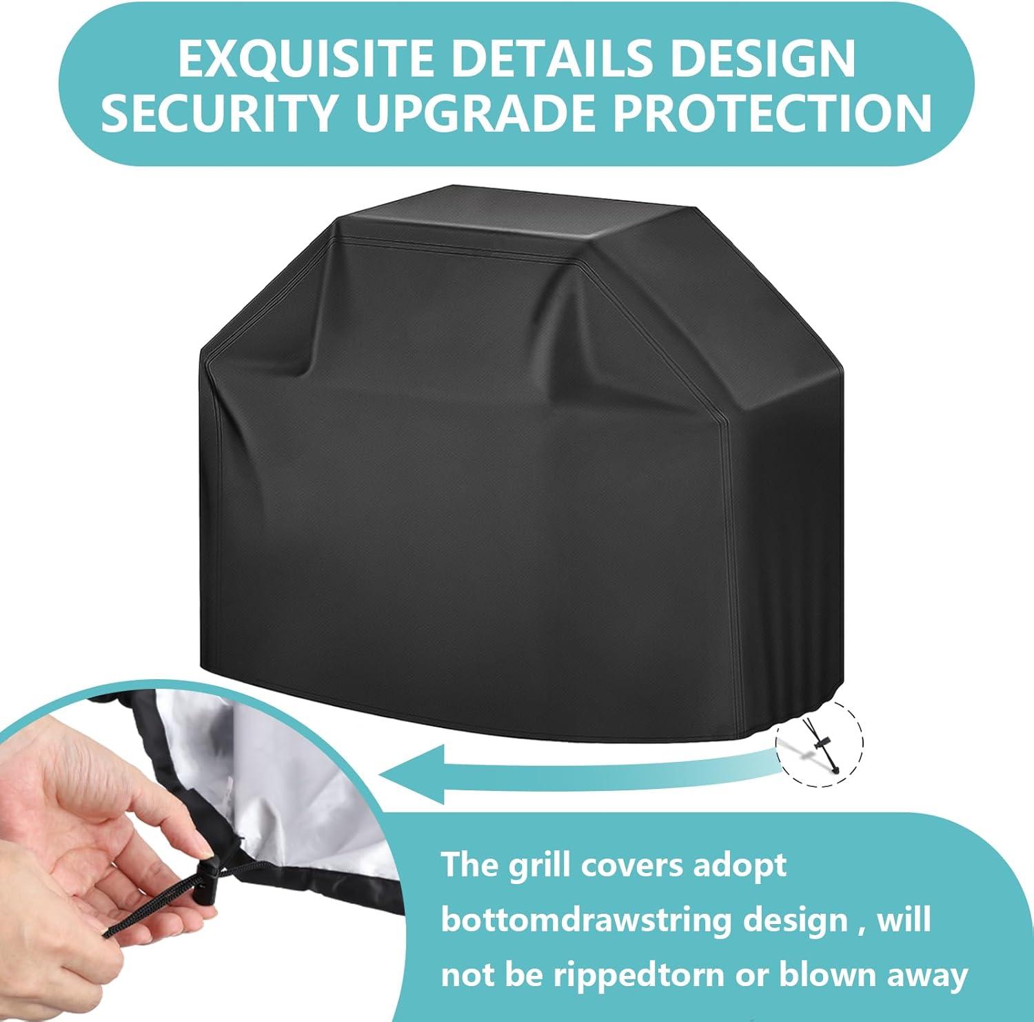 Outdoor Waterproof Grill Cover with Adjustable Hem Drawstring, 58 Inches Heavy Duty Barbecue Gas Grill Cover, Uv & Fade Resistant BBQ Cover for Char-Broil Nexgrill and More (58inch S Black)