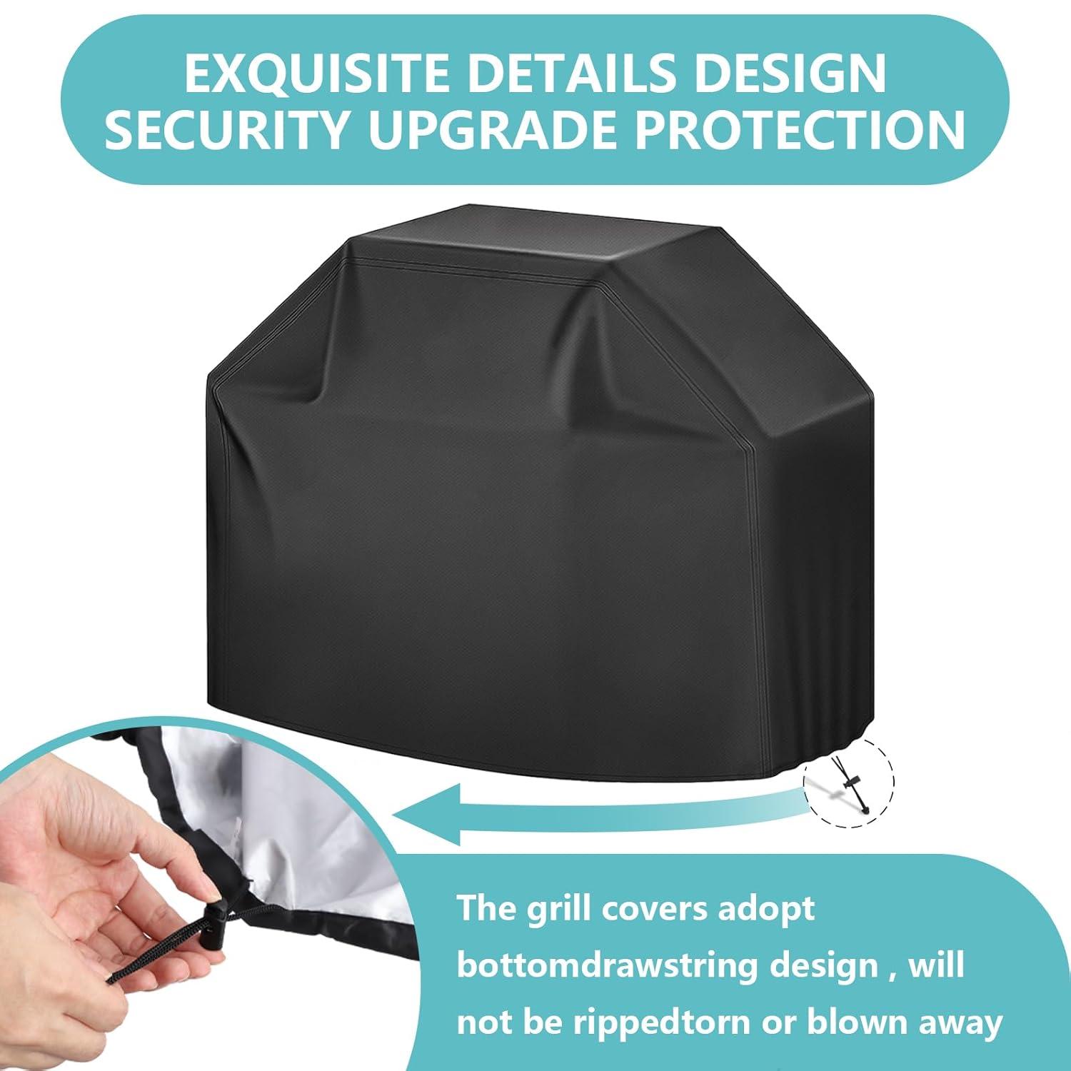 Outdoor Waterproof Grill Cover with Adjustable Hem Drawstring, 60 Inches Heavy Duty Barbecue Gas Grill Cover, Uv & Fade Resistant BBQ Cover for Char-Broil Nexgrill and More (60inch M Black)