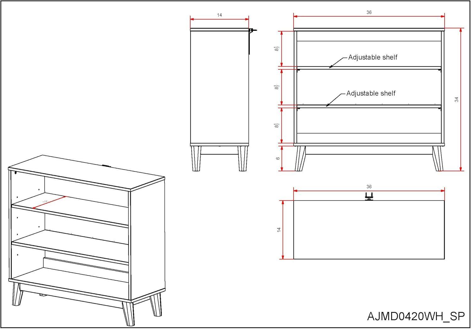 White Wood Adjustable 3-Shelf Kids Bookcase